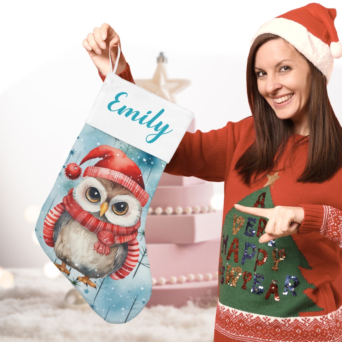 Owl Christmas Stocking Custom Name Christmas Socks Gift