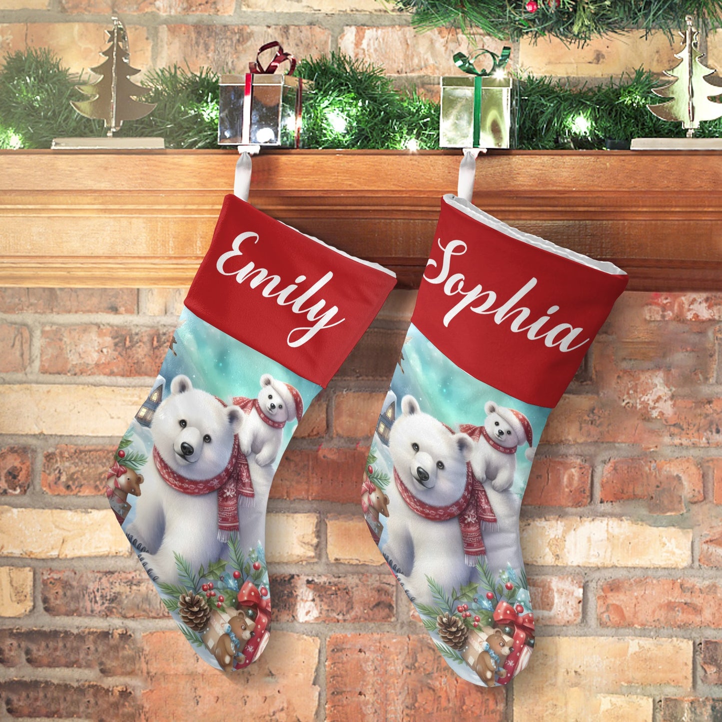 Bear Christmas Stocking Custom Name Christmas Socks Gift