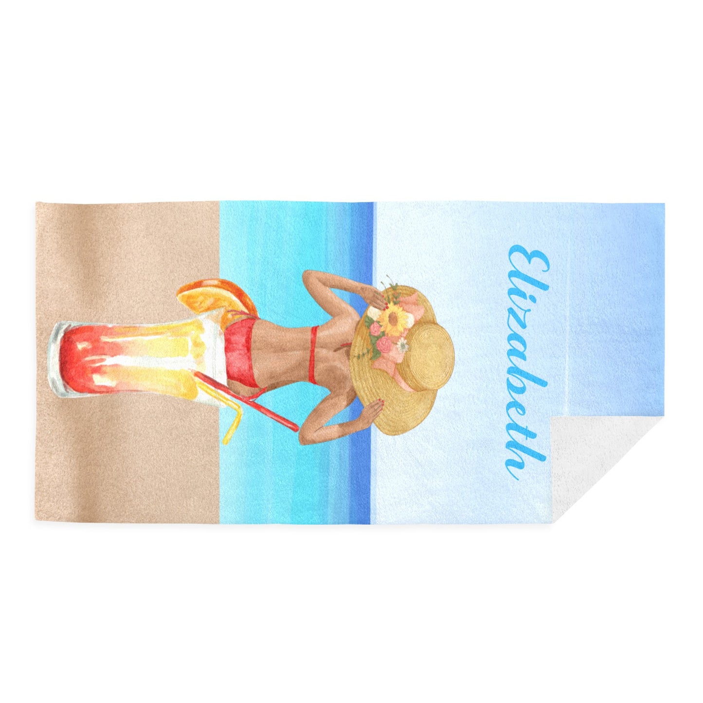 Beach Girl Beach Towel Custom Cotton/Poly Blend Pool Towel - Blue - Personalize with Your Name - Standard Size