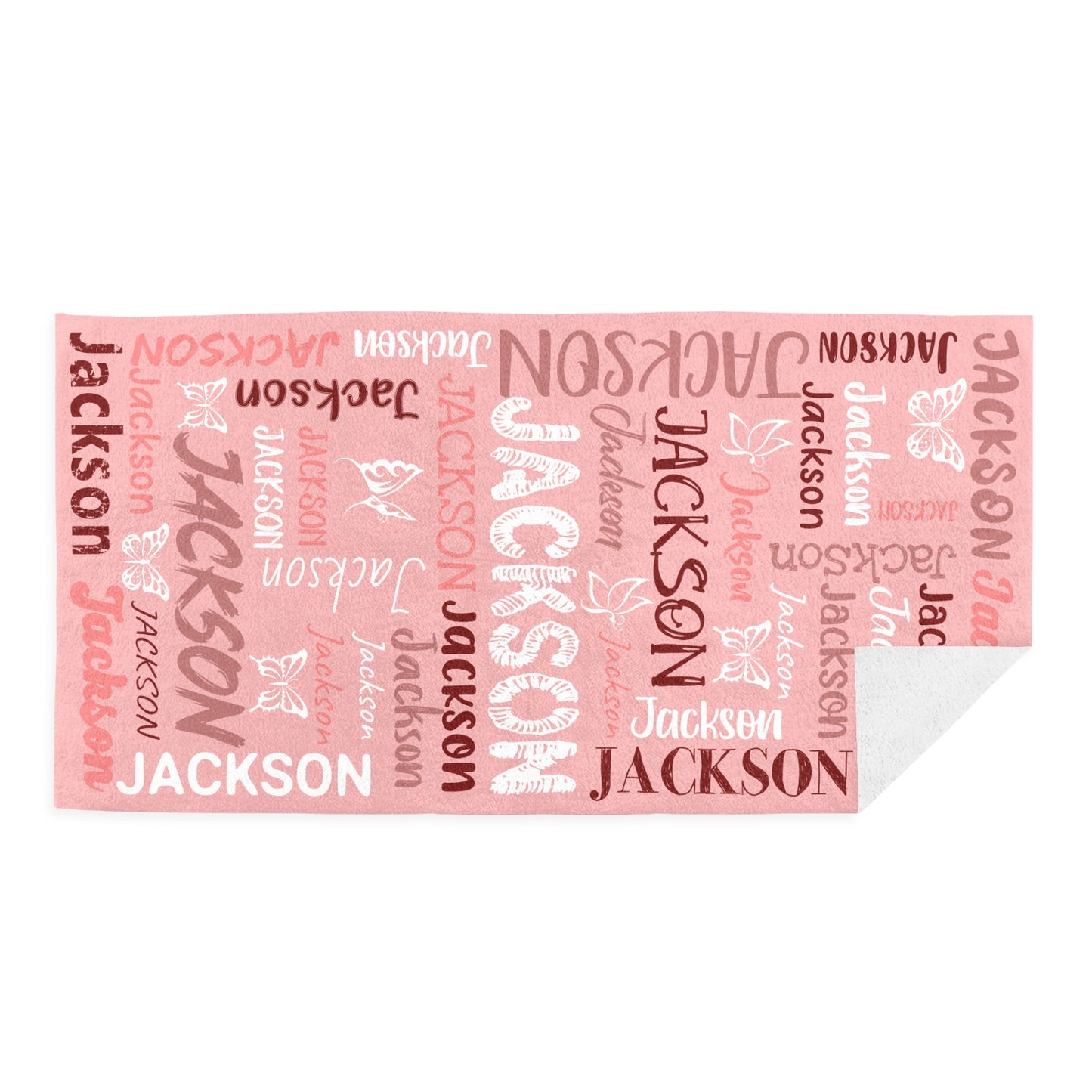 Pink Beach Towel Custom Cotton/Poly Blend Pool Towel - Blue - Personalize with Your Name - Standard Size