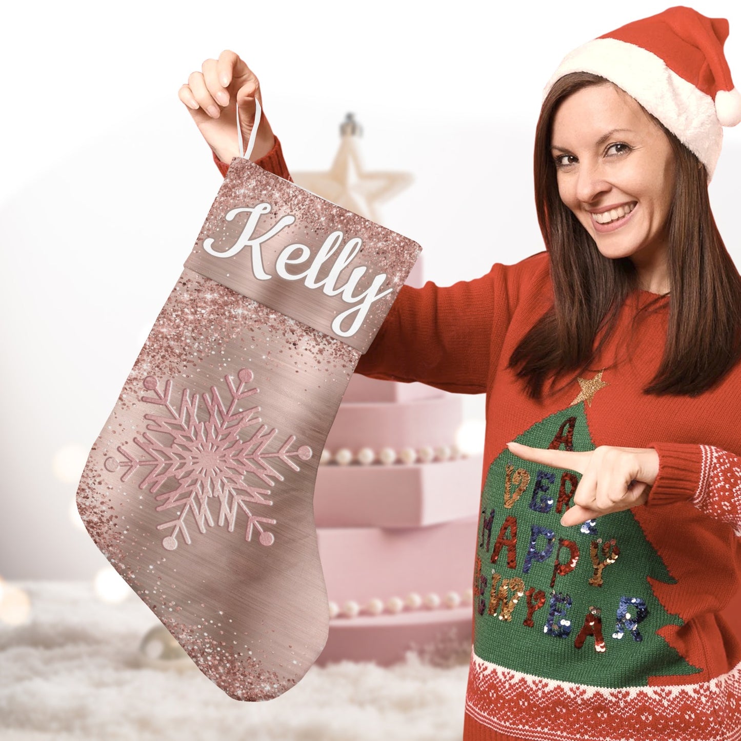 Snow Christmas Stocking Custom Name Santa Socks Gift