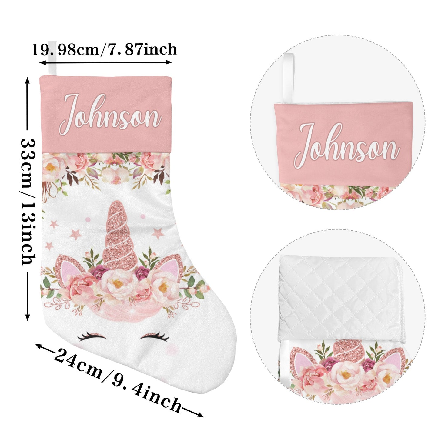 Unicorn Floral Christmas Stocking Custom Name Christmas Socks Gift