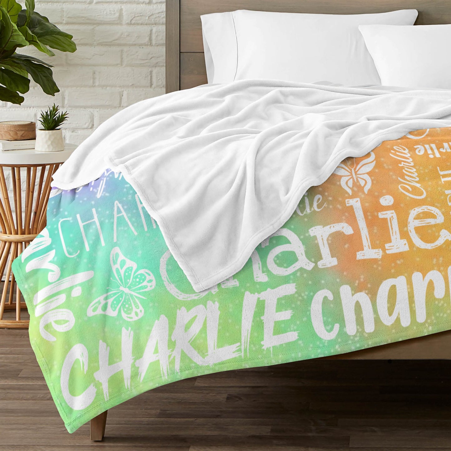 Pink Green Purple Flannel Blanket Custom Name Blanket Gift for Men Women