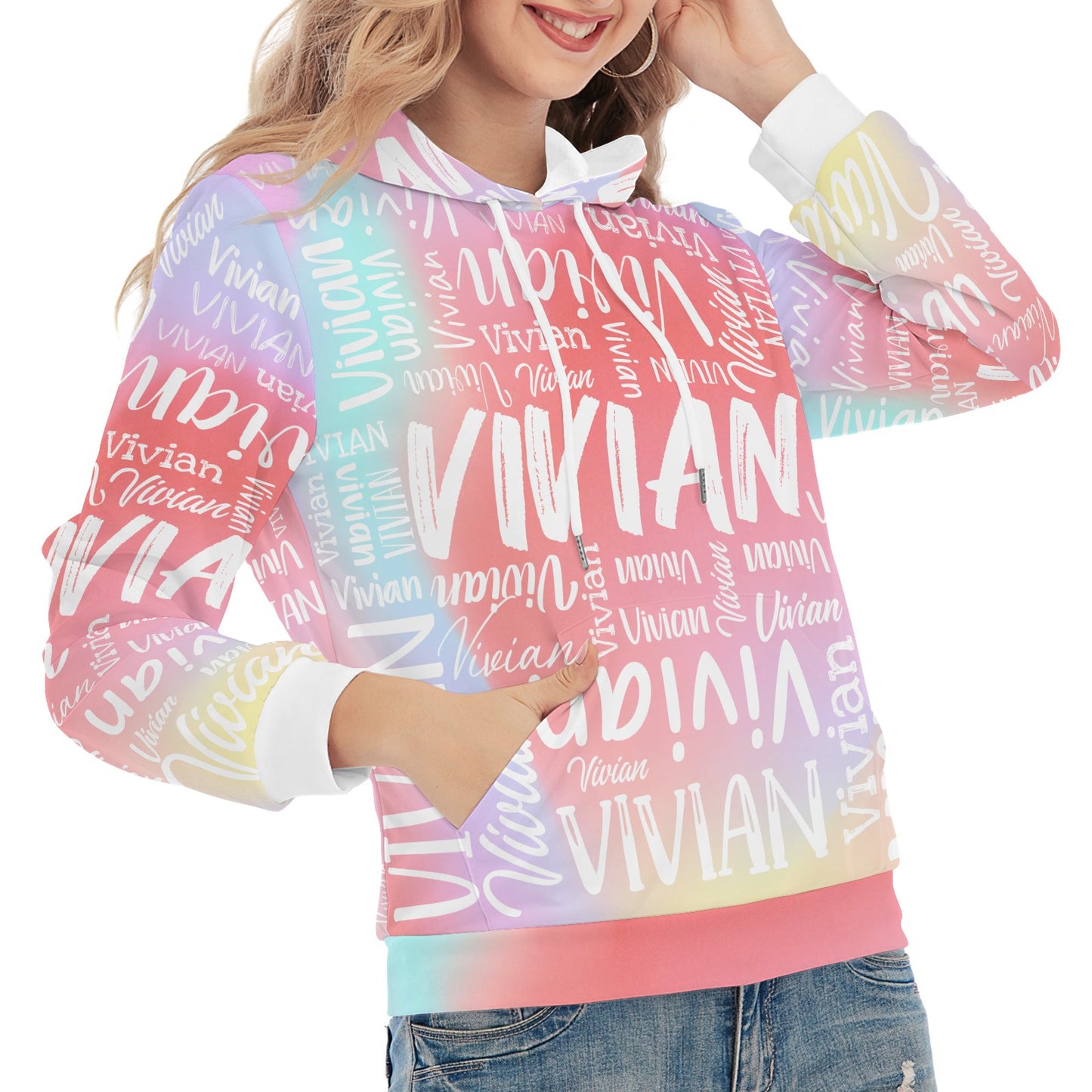 Pink Unisex Heavy Blend Hoodie Customized Hooded Sweatshirt with Name Women and Girl