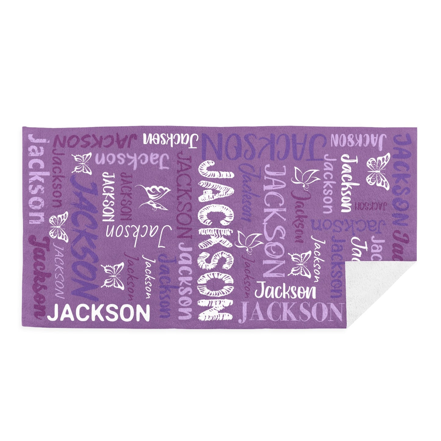Purple Beach Towel Custom Cotton/Poly Blend Pool Towel - Blue - Personalize with Your Name - Standard Size
