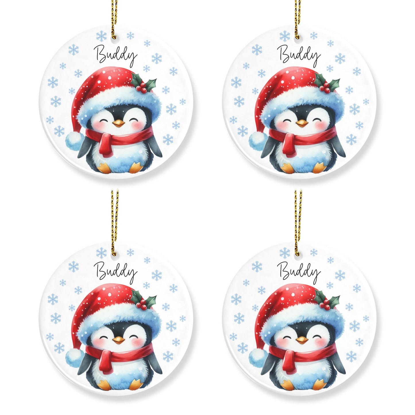 Penguin Christmas Ornaments Custom Name Santa Gift