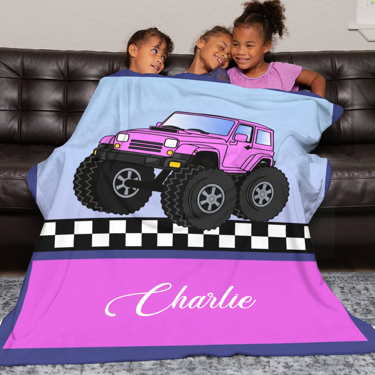 Truck Pink Flannel Blanket Custom Name Blanket Gift for Men Women