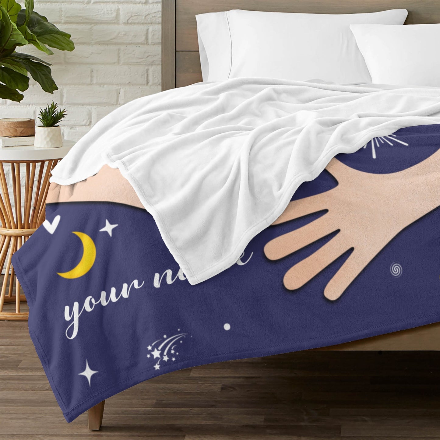 Navy Flannel Blanket Custom Name Blanket Gift for Men Women