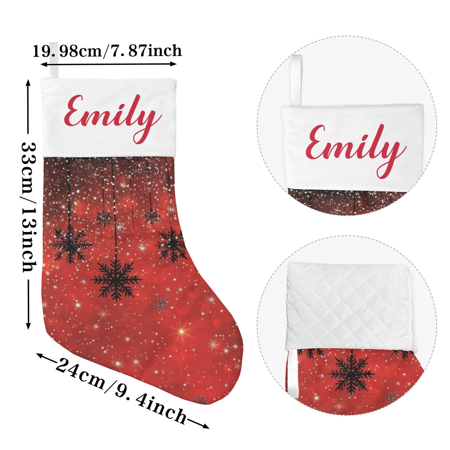 Snowflakes Red Christmas Stocking Custom Name Christmas Socks Gift