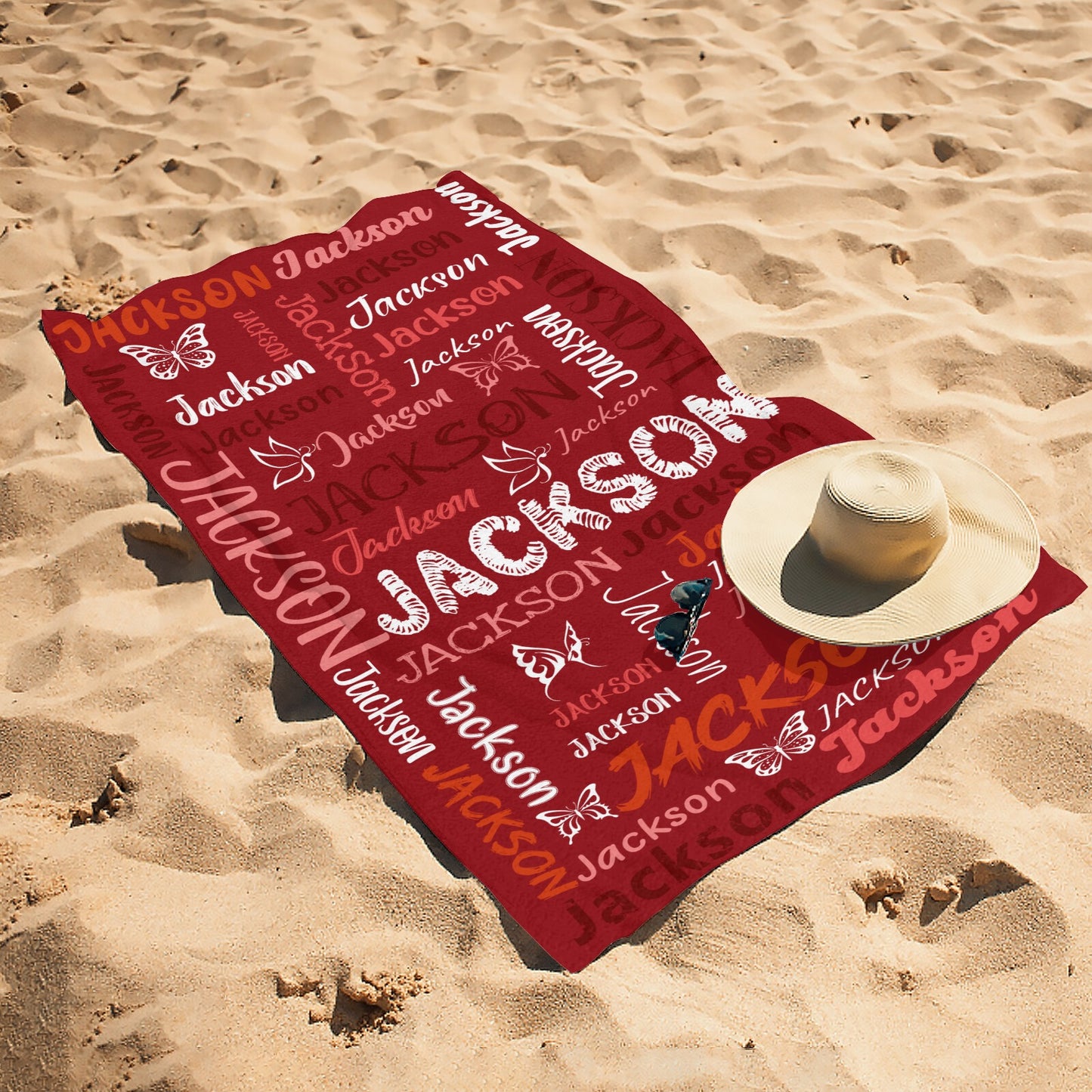 Red Beach Towel Custom Cotton/Poly Blend Pool Towel - Blue - Personalize with Your Name - Standard Size
