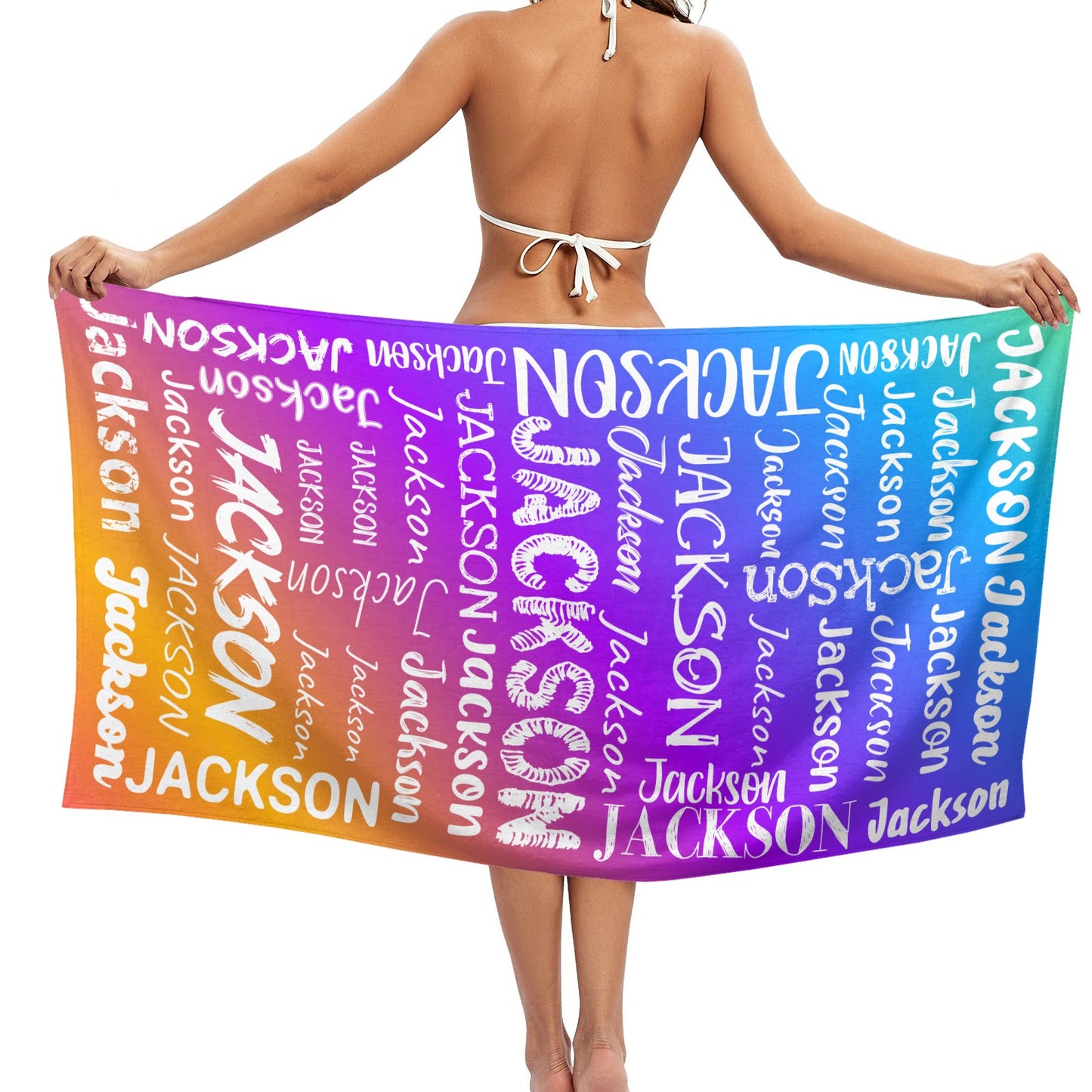 Colorful Beach Towel Custom Cotton/Poly Blend Pool Towel - Blue - Personalize with Your Name - Standard Size
