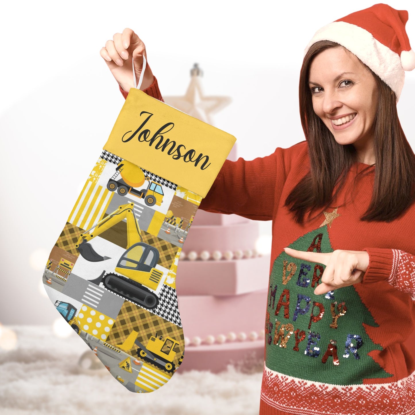 Truck Tractor Christmas Stocking Custom Name Christmas Socks Gift