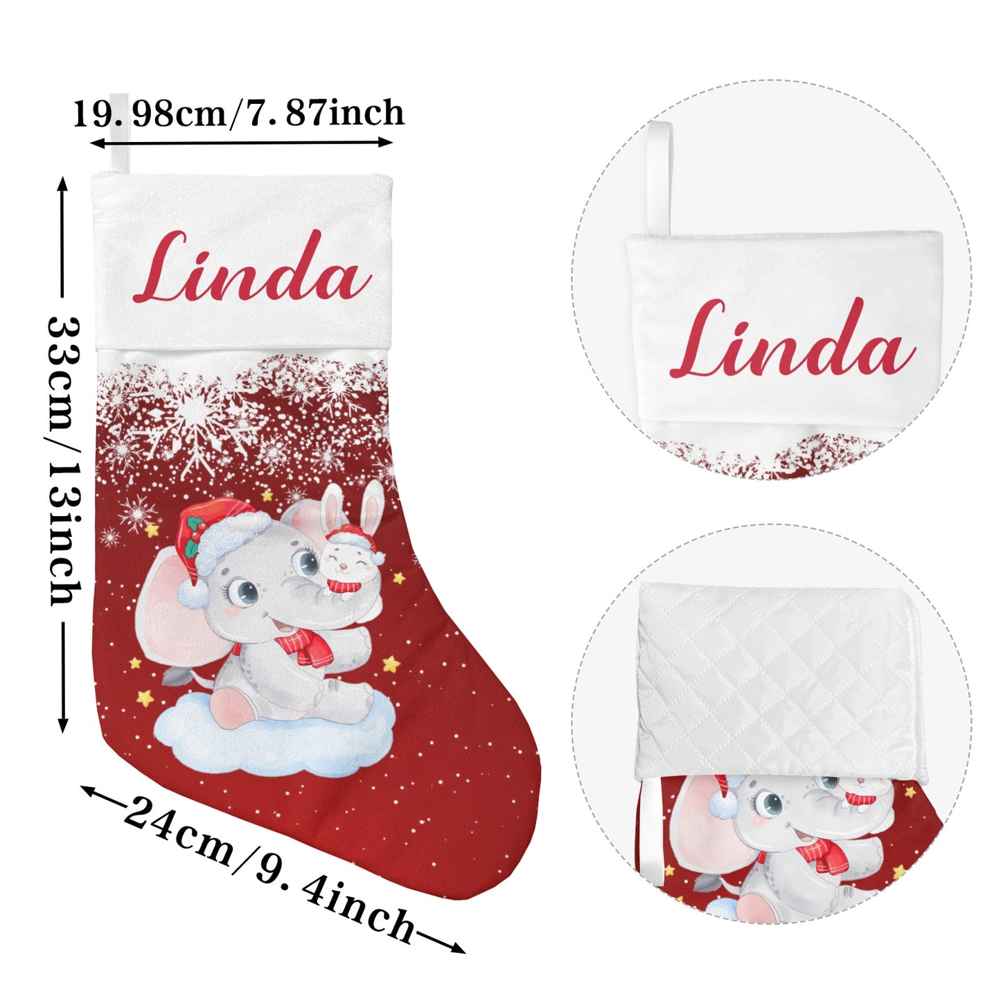Red Christmas Elephant Christmas Stocking Custom Name Christmas Socks Gift