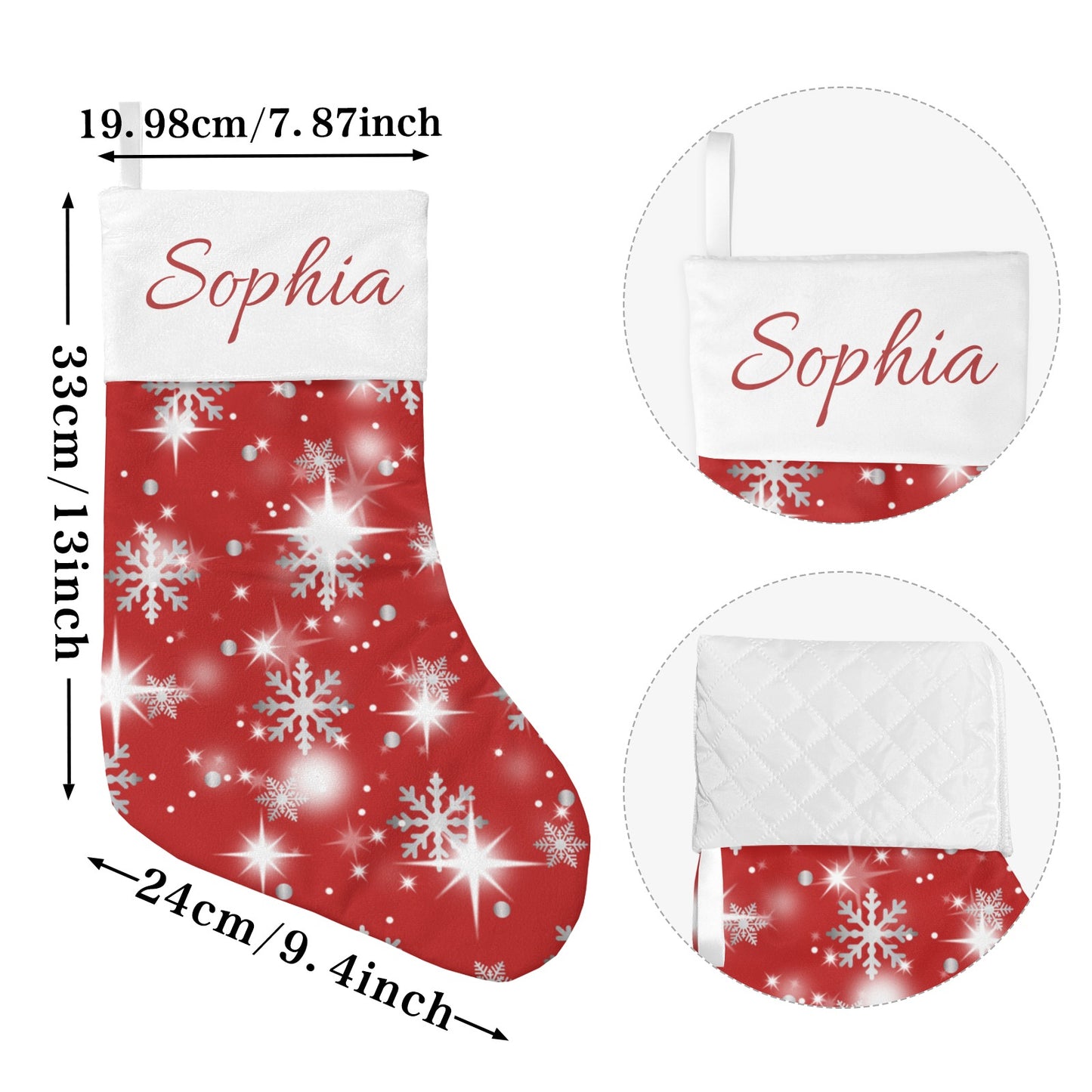 Snow flake red Christmas Stocking Custom Name Santa Socks Gift