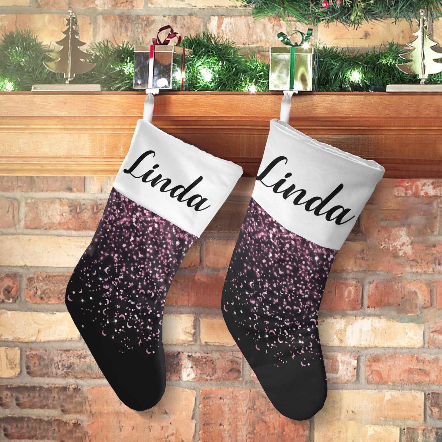 Black Christmas Stocking Custom Name Christmas Socks Gift