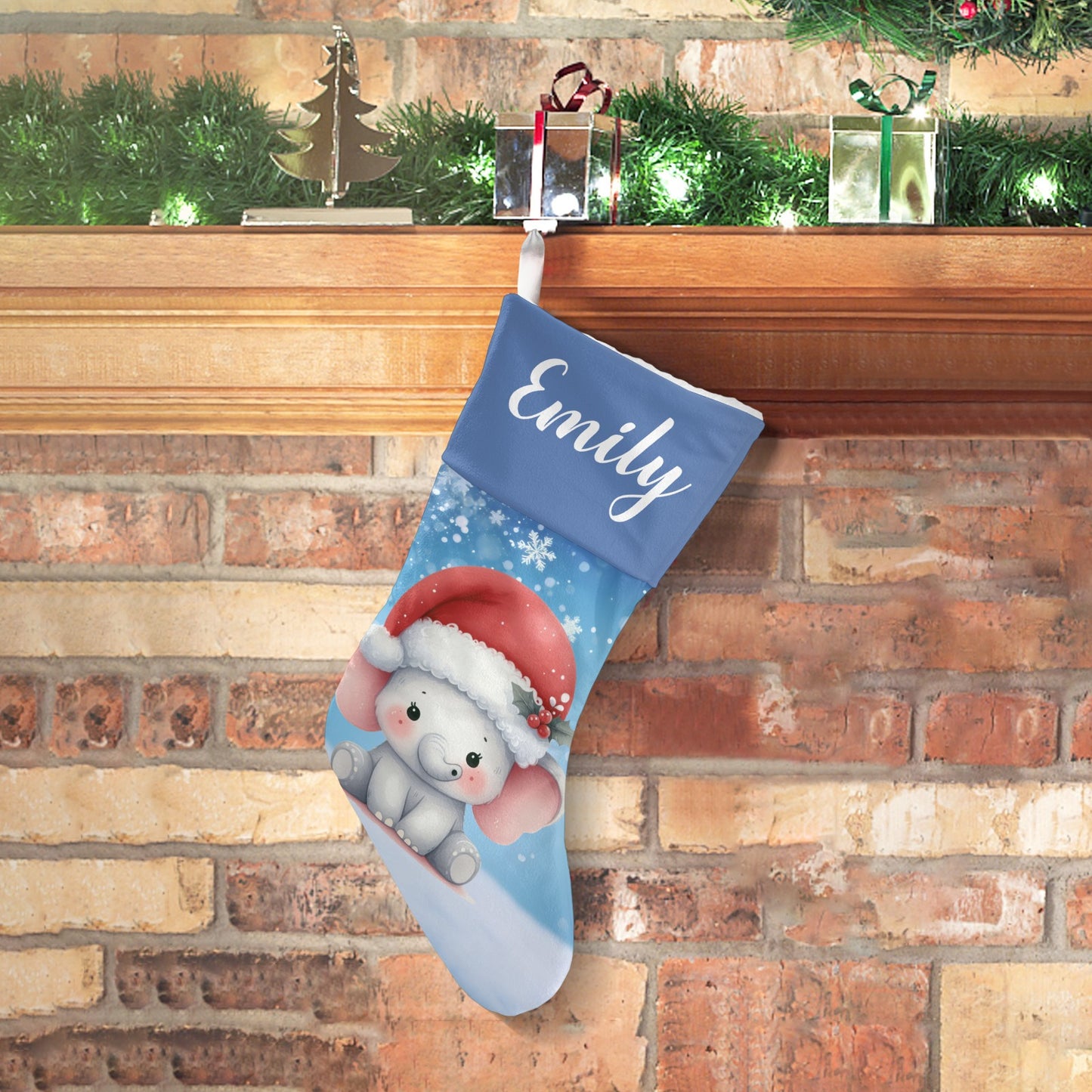 Cute Elephant Christmas Stocking Custom Name Christmas Socks Gift