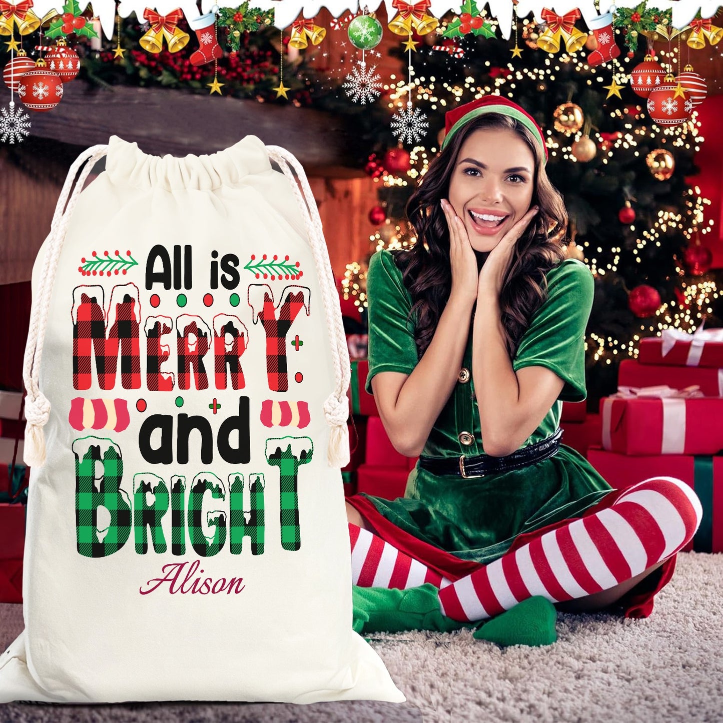 All-is-merry-and-Bright Christmas Gift Bag 2024 Christmas Best Gift for Children