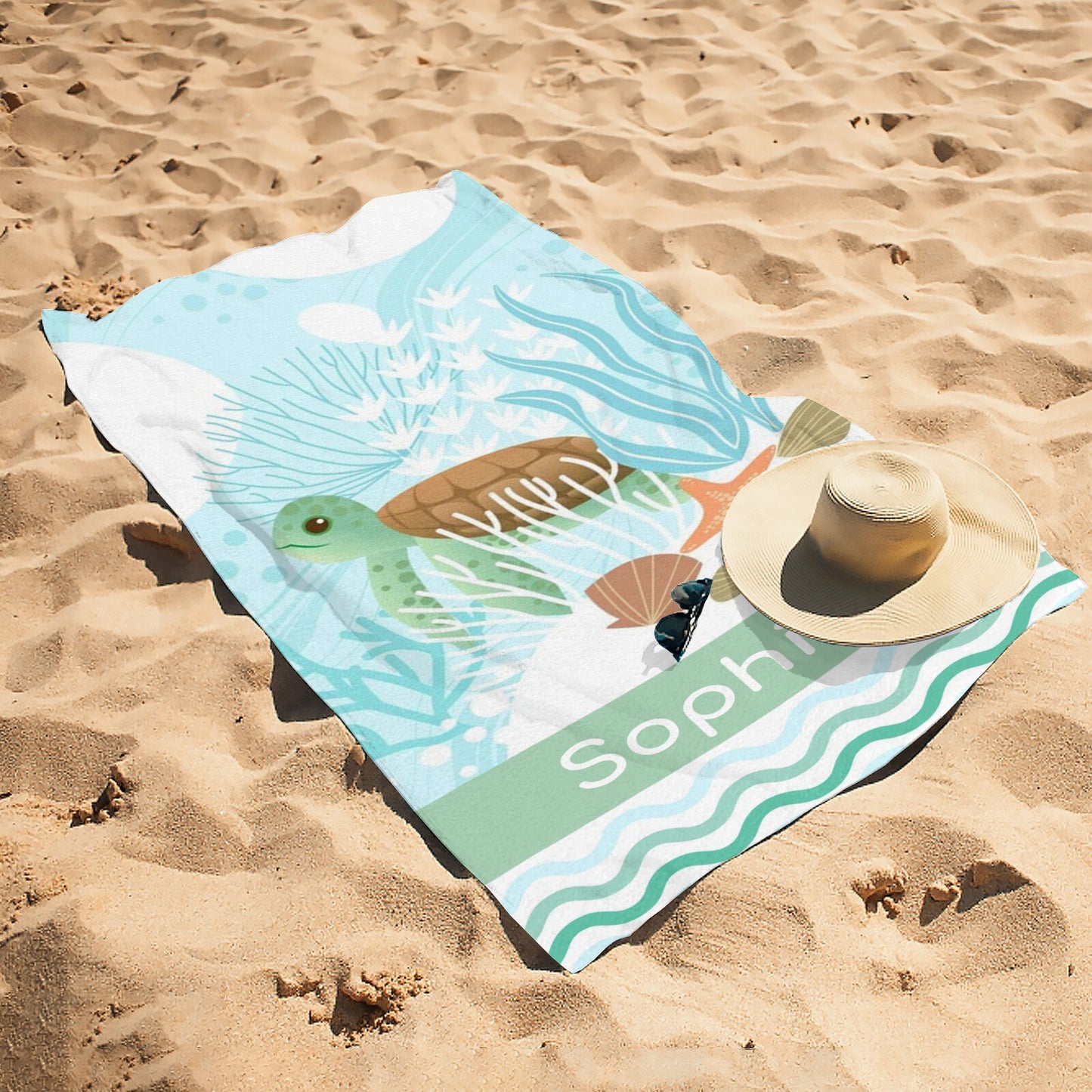 Turtle Beach Towel Custom Cotton/Poly Blend Pool Towel - Blue - Personalize with Your Name - Standard Size