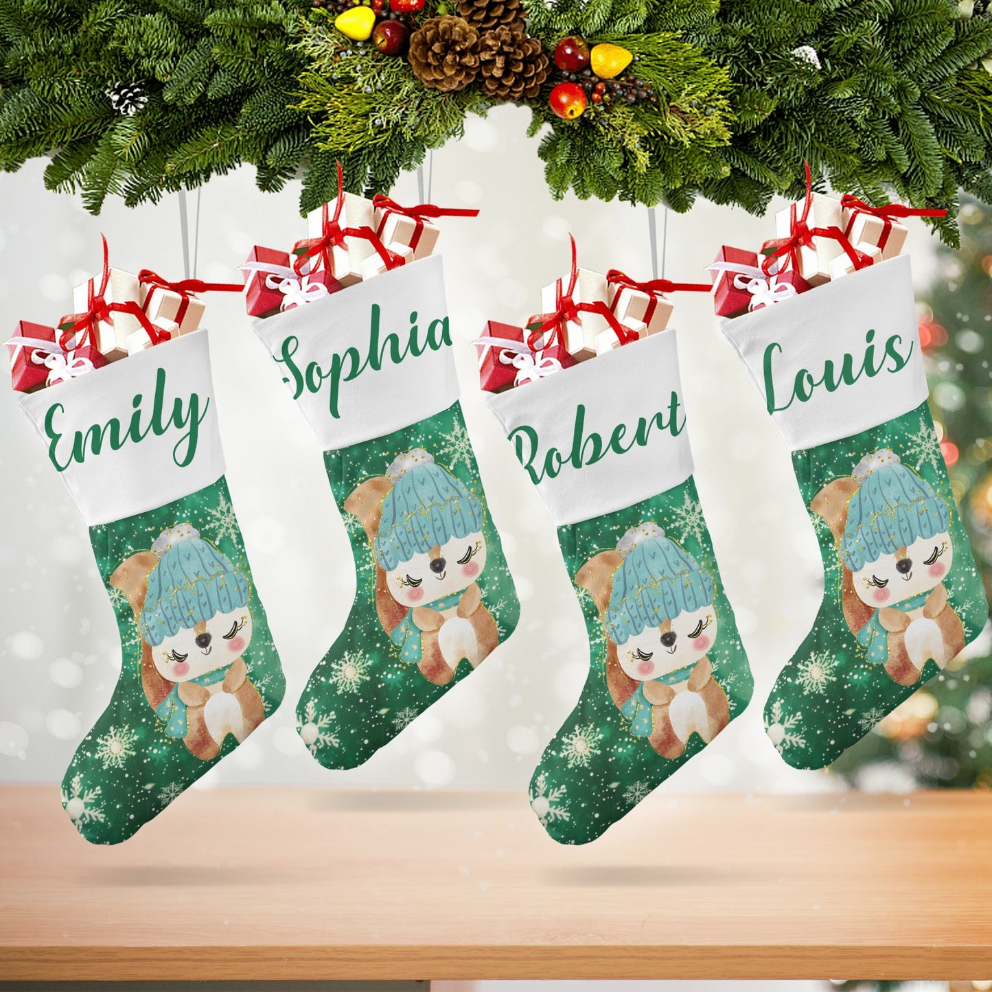 Snowflake Fox Christmas Stocking Custom Name Christmas Socks Gift