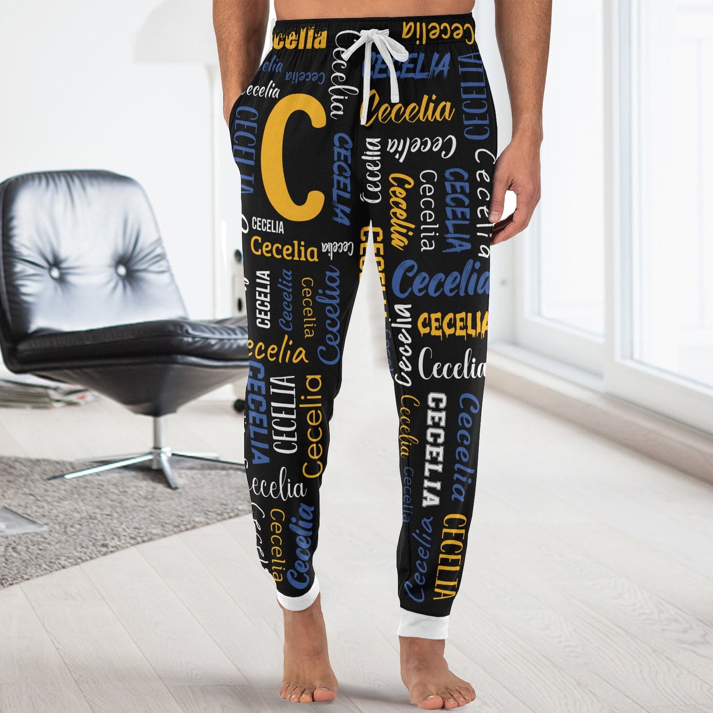 Black Men S Pajama Pants Personalized Funny Sleepwear Pants Customized Pj Trousers Gifts for Him