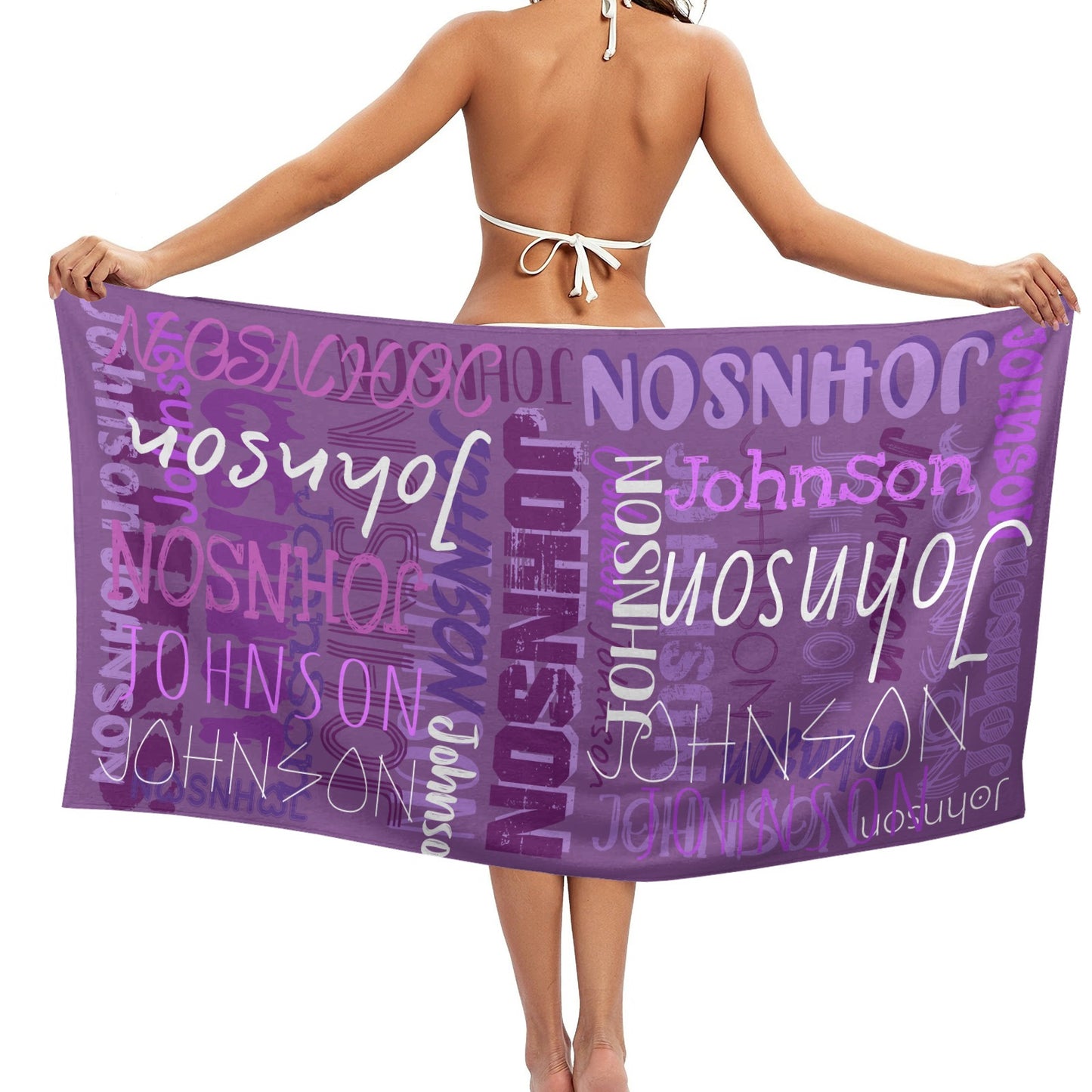 Purple Beach Towel Custom Cotton/Poly Blend Pool Towel - Blue - Personalize with Your Name - Standard Size