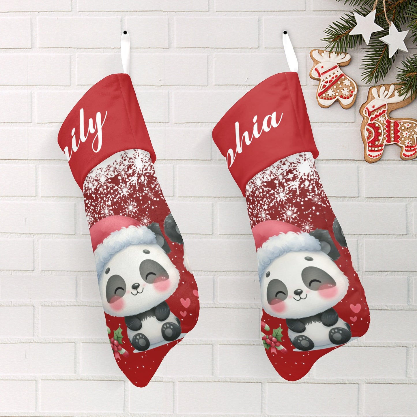 Panda Christmas Stocking Custom Name Christmas Socks Gift