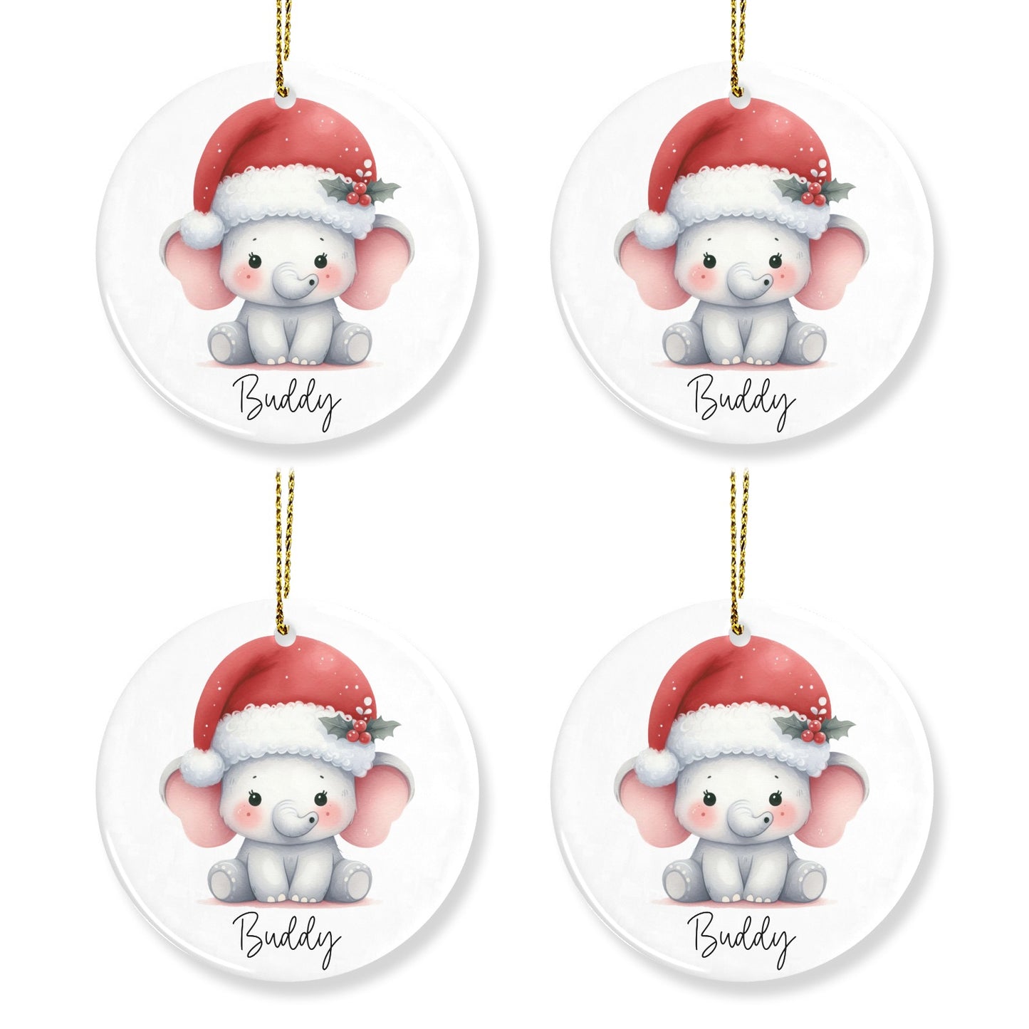 Christmas Elephant Christmas Ornaments Custom Name Santa Gift