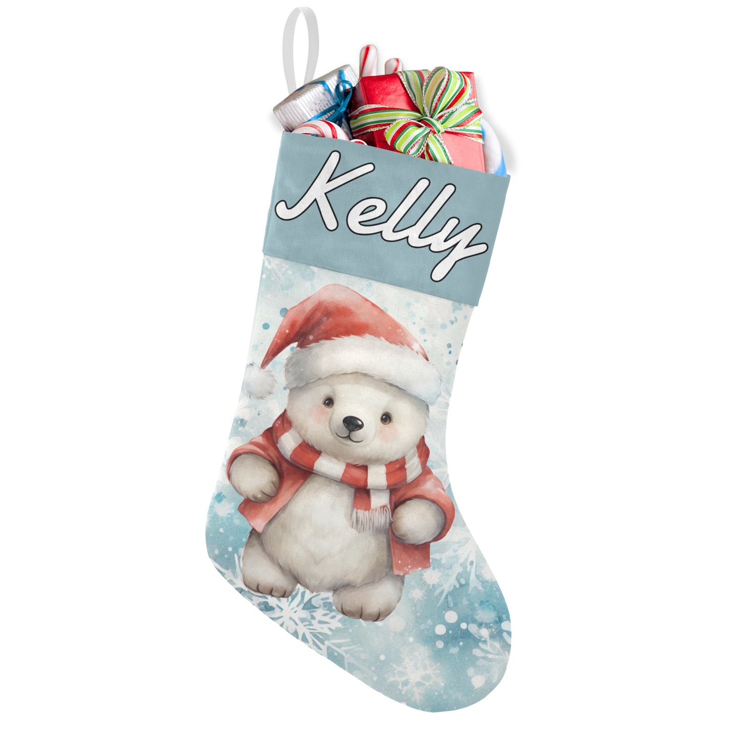 Polar Bear Christmas Stocking Custom Name Santa Socks Gift