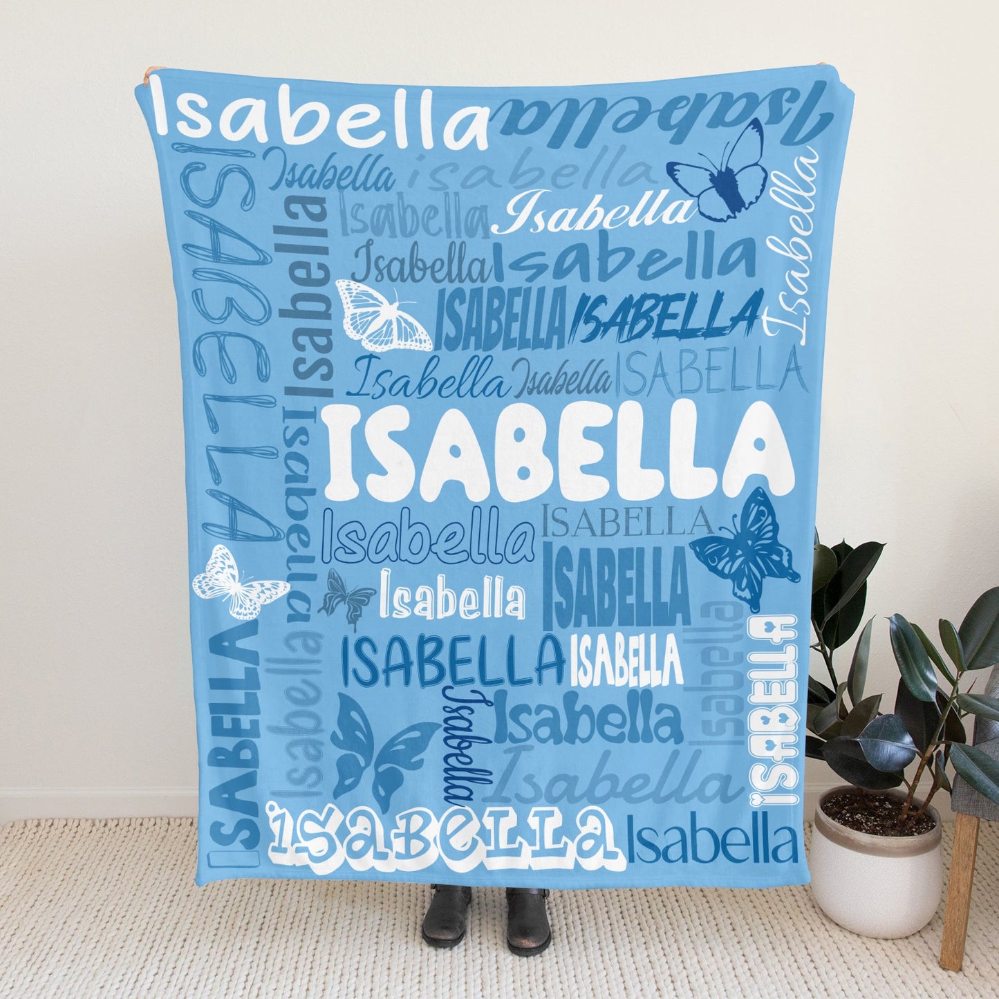 Blue Flannel Blanket Name Blanket Personalized Blanket for Adult Kids Flannel Customize Throw Blanket Custom
