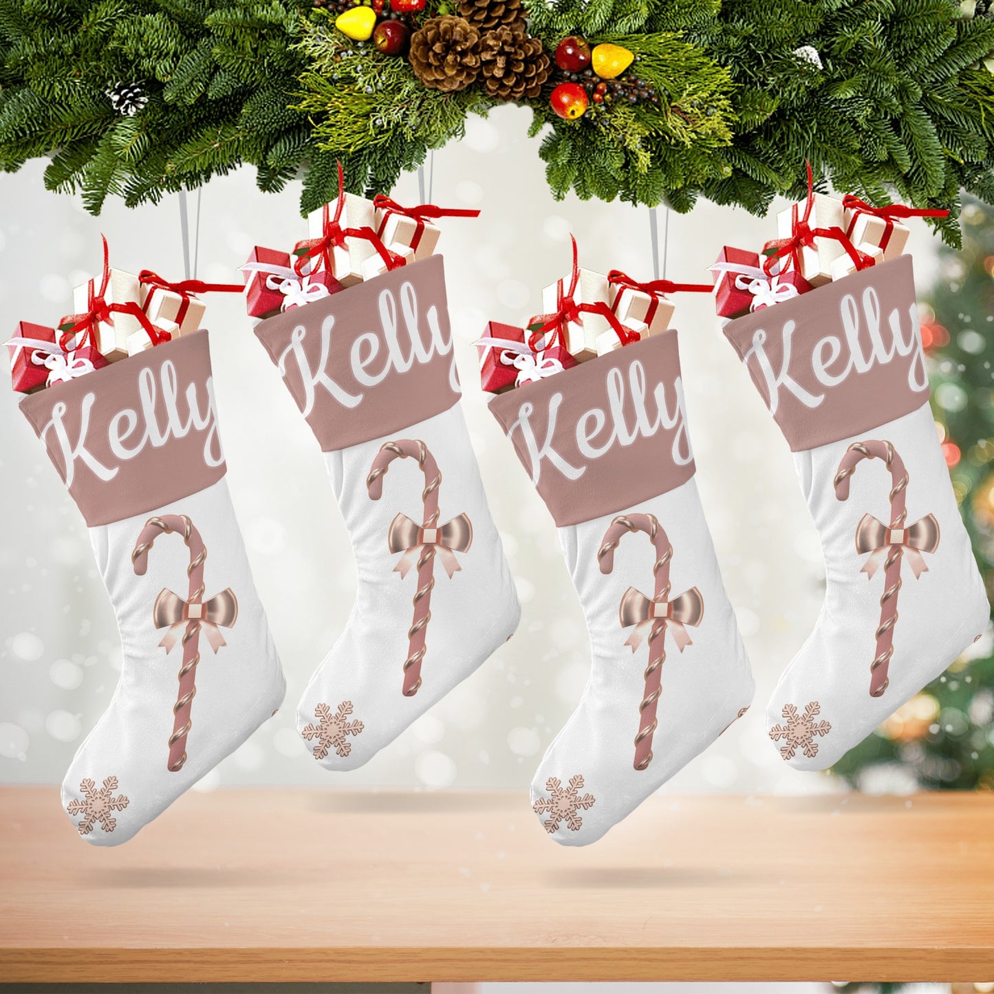 Bow Christmas Stocking Custom Name Santa Socks Gift