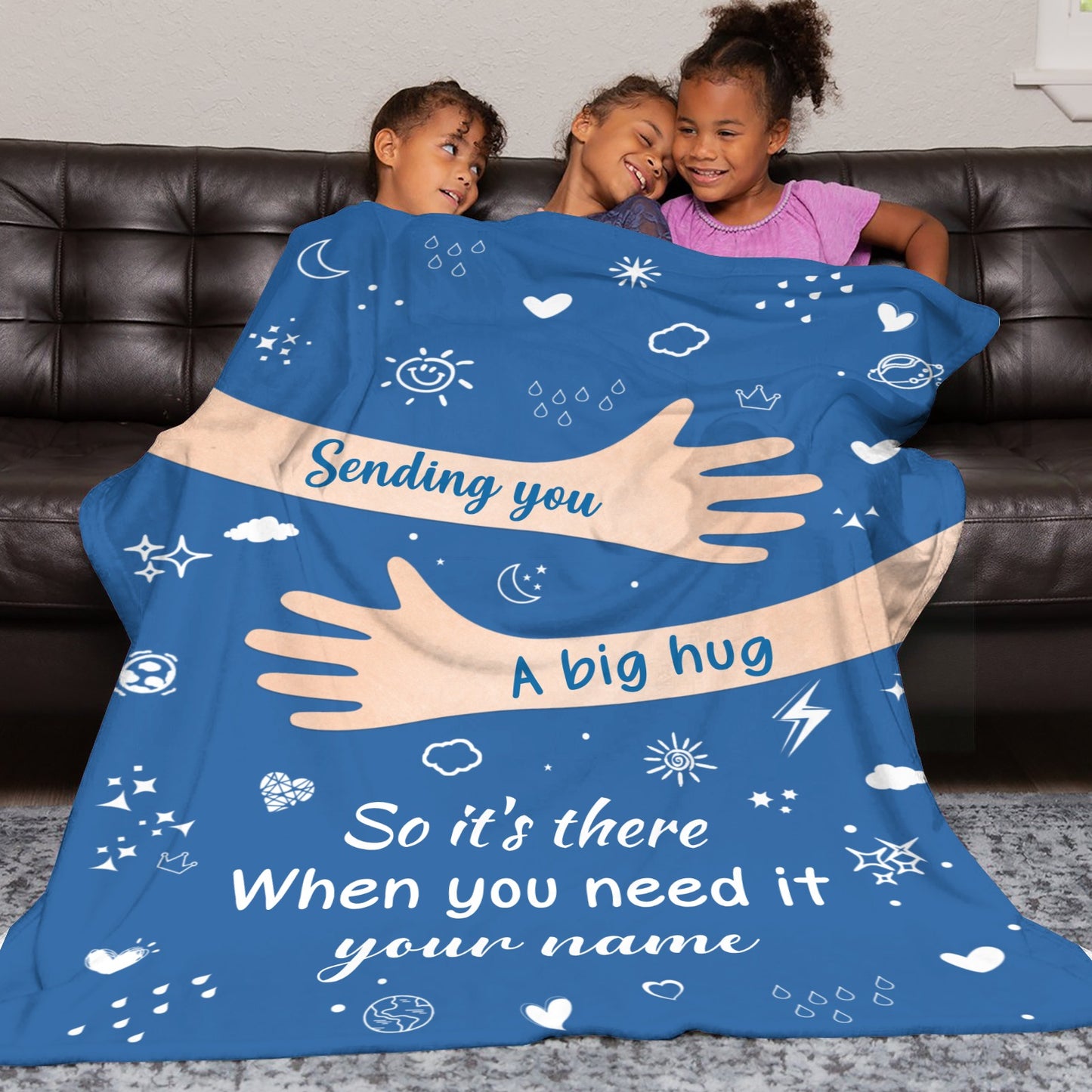 Big Hug Blue Flannel Blanket Custom Name Blanket Gift for Men Women