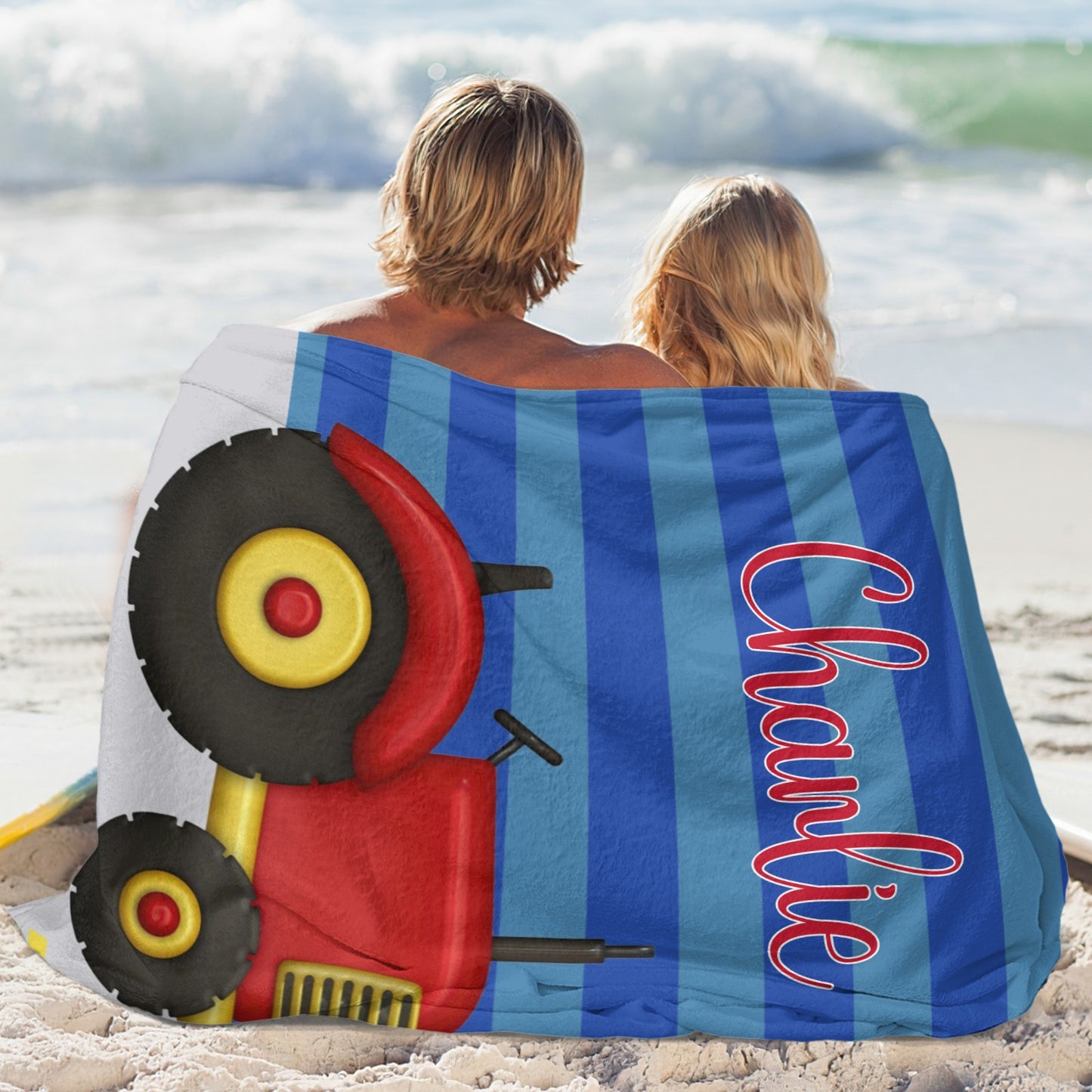 Truck Stripe Flannel Blanket Custom Name Blanket Gift for Men Women