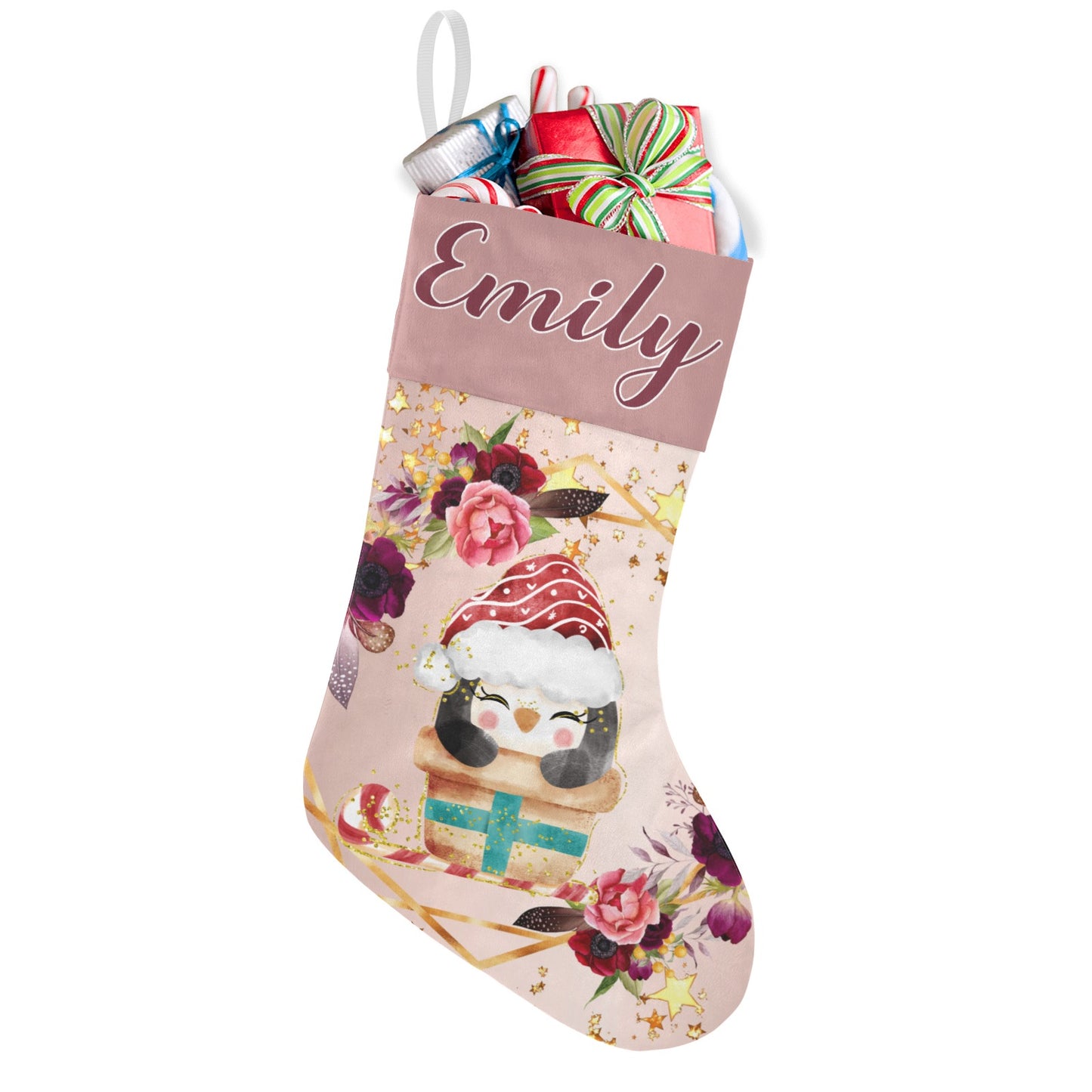 Penguin Christmas Stocking Custom Name Christmas Socks Gift