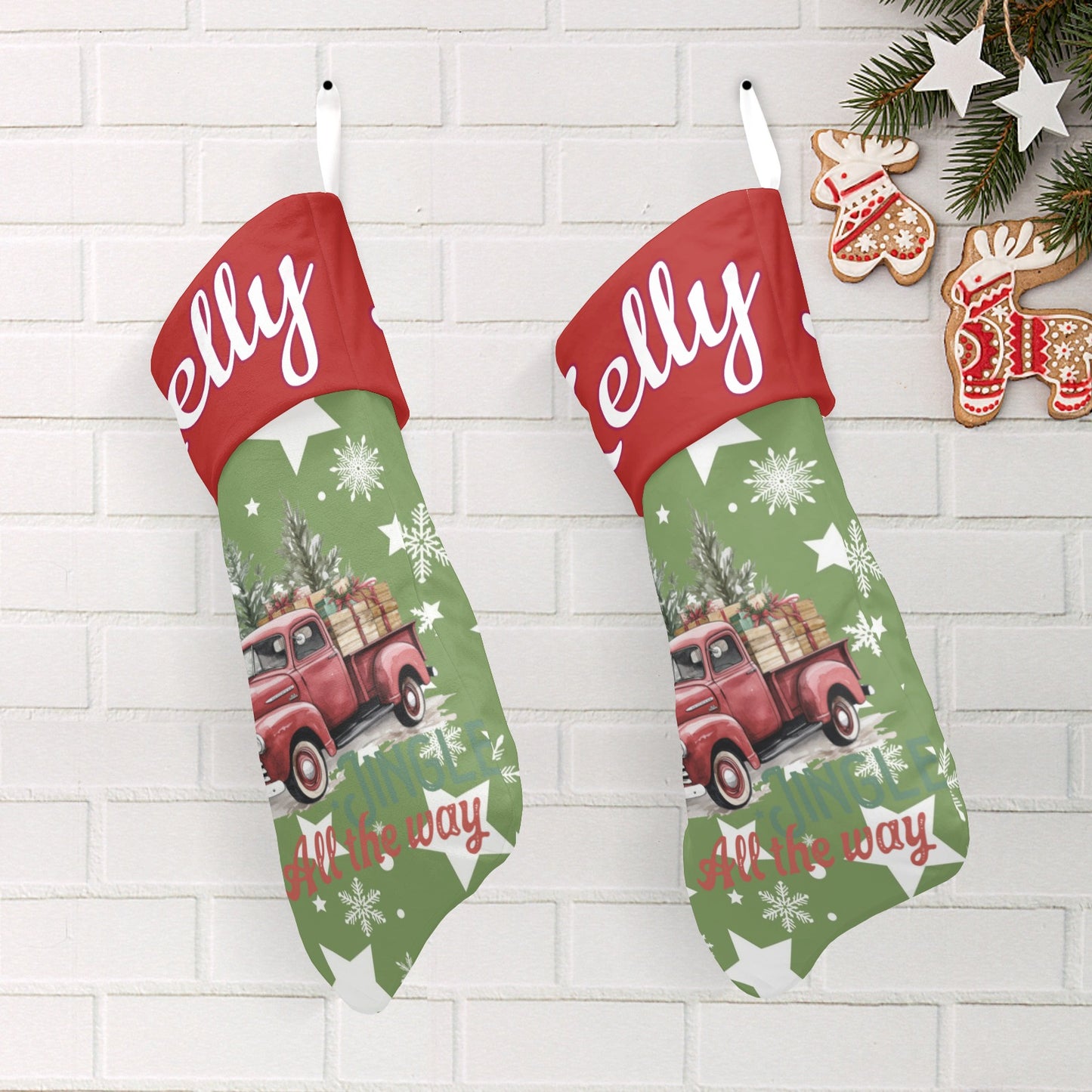 Car snowflakes Christmas Stocking Custom Name Santa Socks Gift