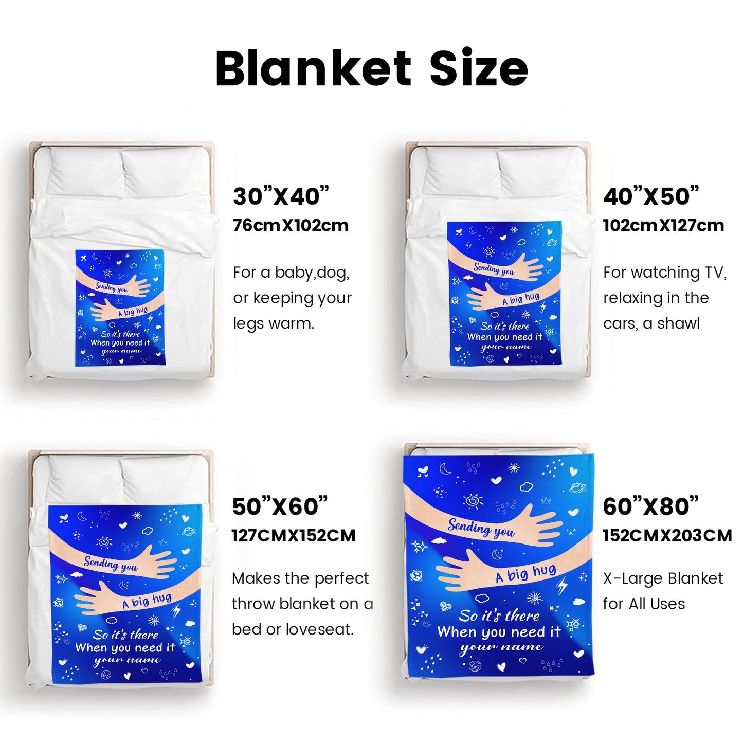 Big Hug Royal blue Flannel Blanket Custom Name Blanket Gift for Men Women