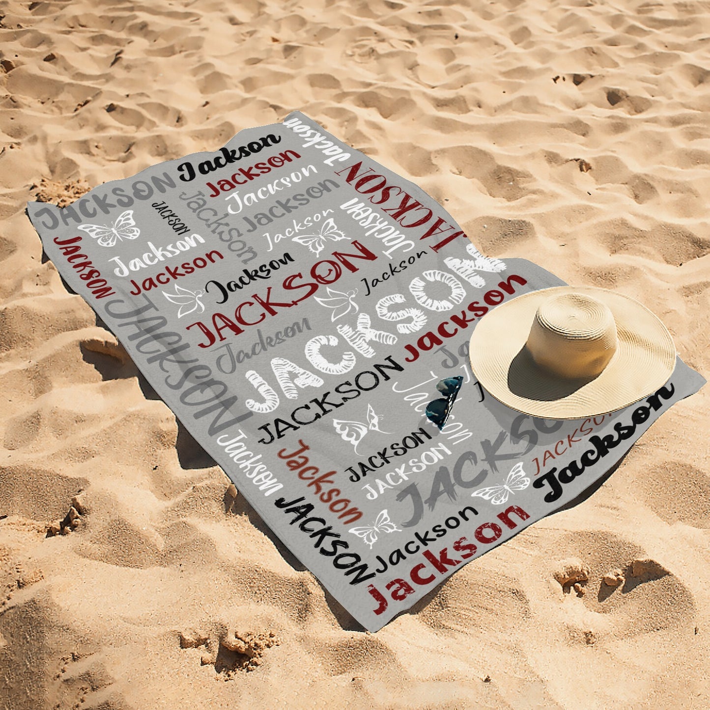 Grey Beach Towel Custom Cotton/Poly Blend Pool Towel - Blue - Personalize with Your Name - Standard Size