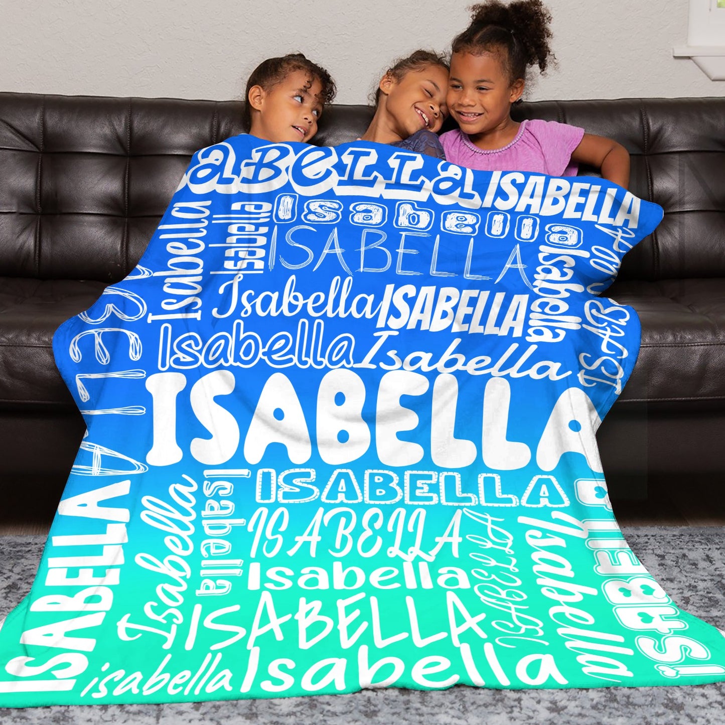 Blue Green Gradient Flannel Blanket Name Blanket Personalized Blanket for Adult Kids Flannel Customize Throw Blanket Custom
