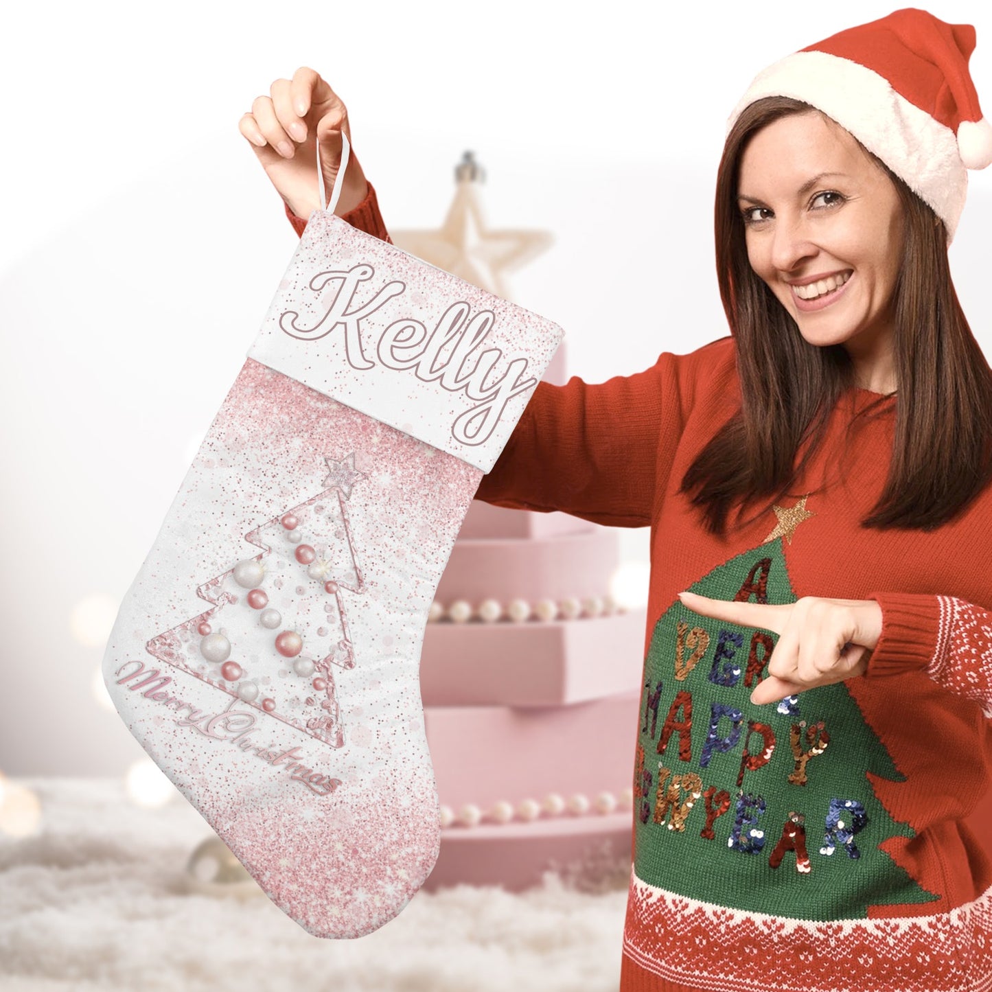 Christmas Tree Christmas Stocking Custom Name Santa Socks Gift