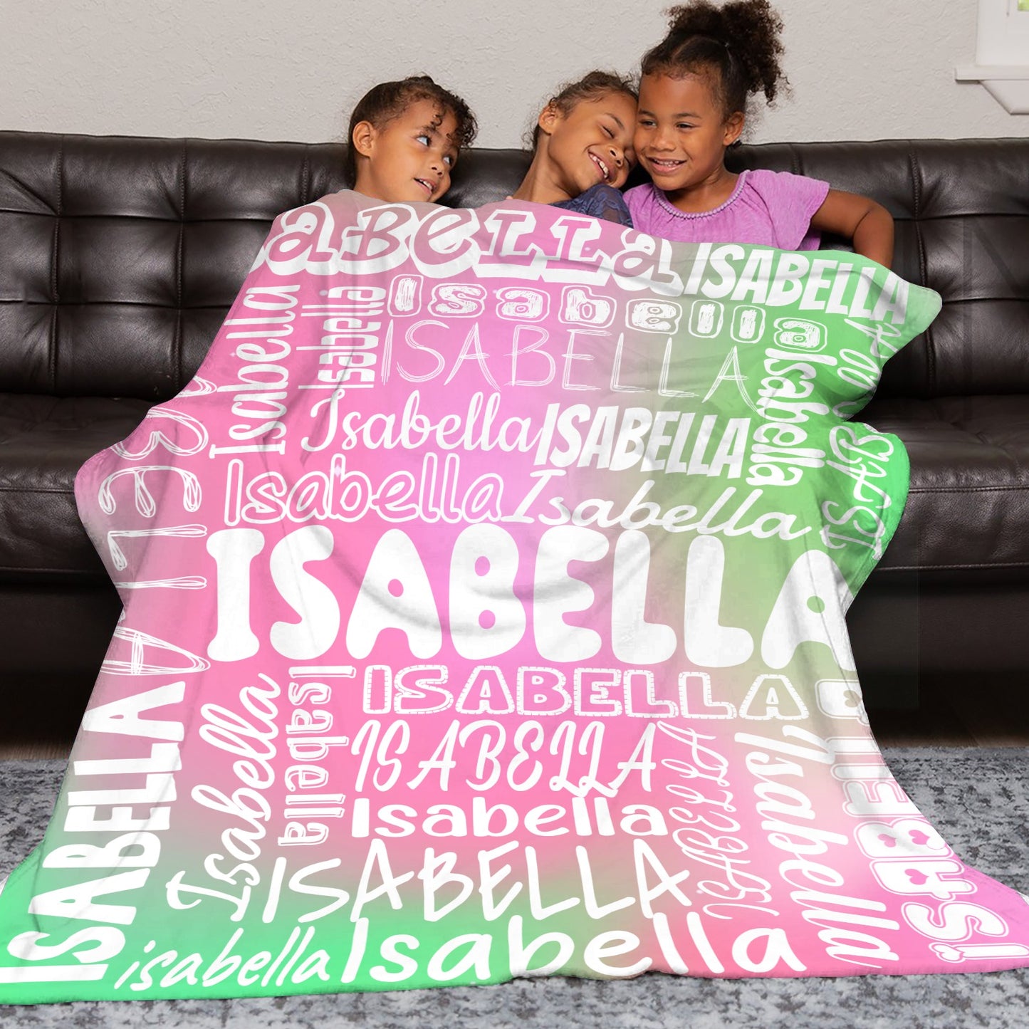 Pink Green Gradient Flannel Blanket Name Blanket Personalized Blanket for Adult Kids Flannel Customize Throw Blanket Custom