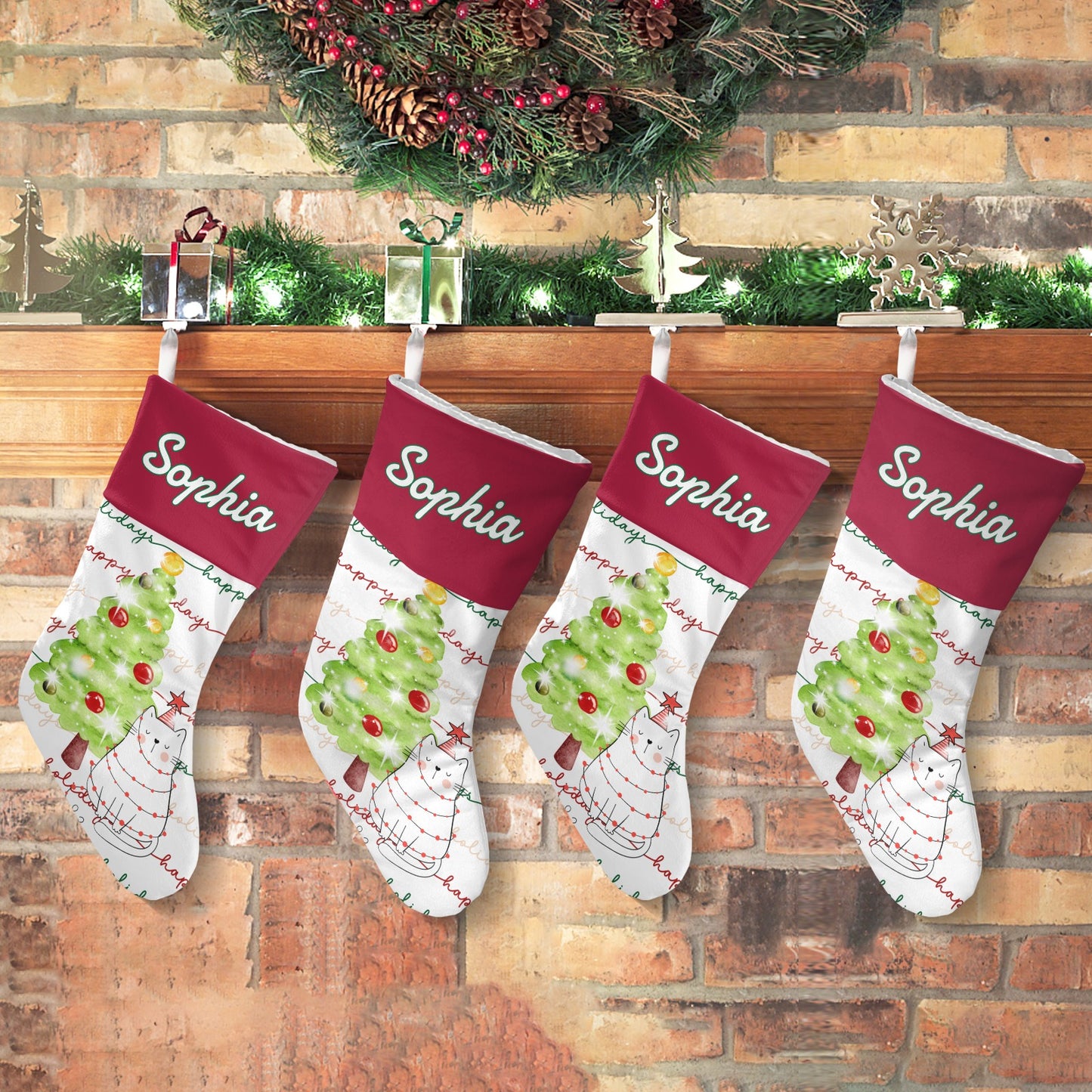 Christmas Cat Christmas Stocking Custom Name Santa Socks Gift