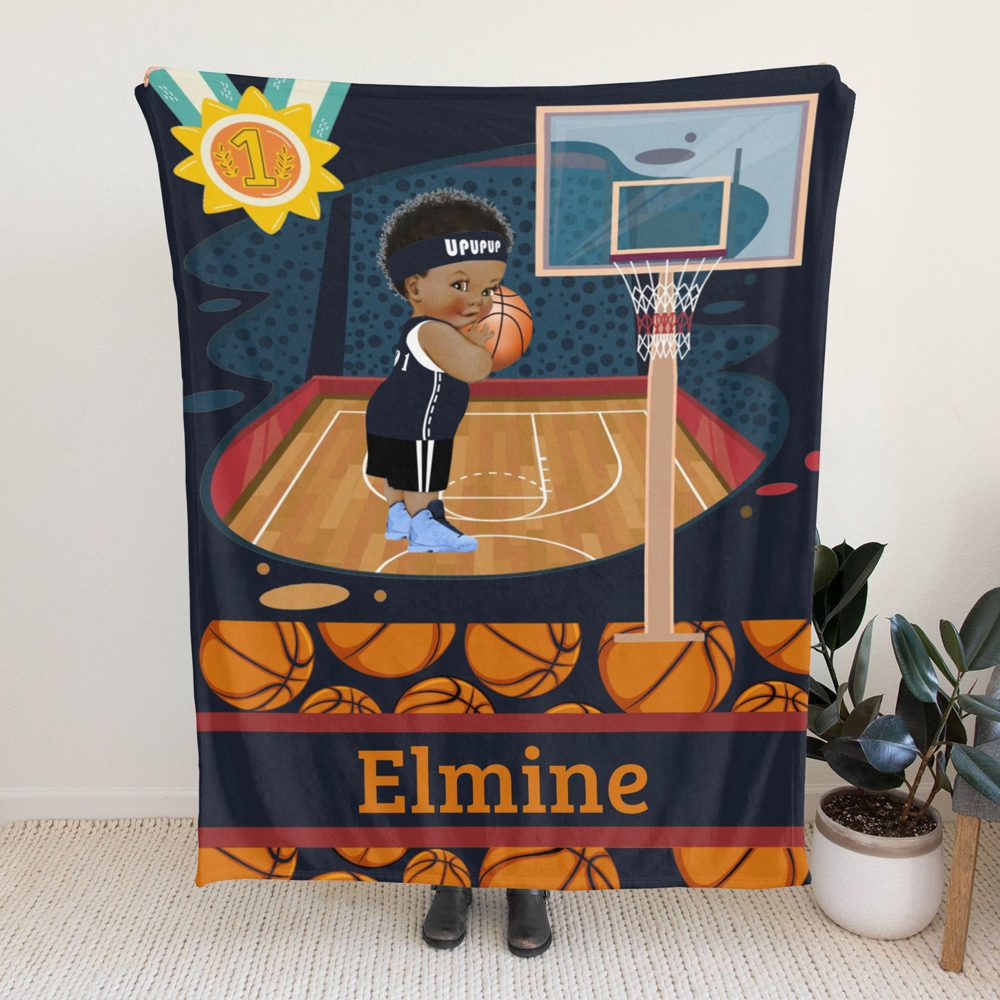 Basketball Boy Flannel Blanket Custom Name Blanket Gift for Men Women