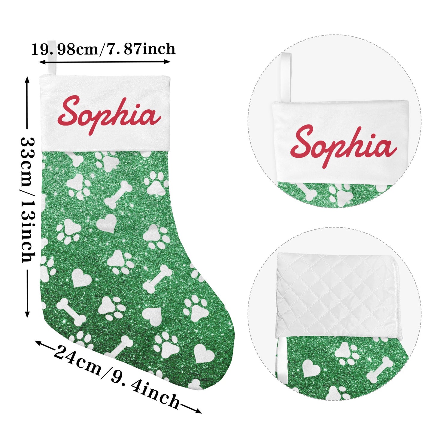 Dog Claw Green Christmas Stocking Custom Name Santa Socks Gift