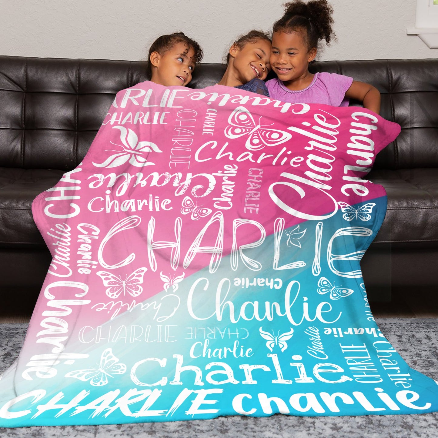 Pink Blue Flannel Blanket Custom Name Blanket Gift for Men Women