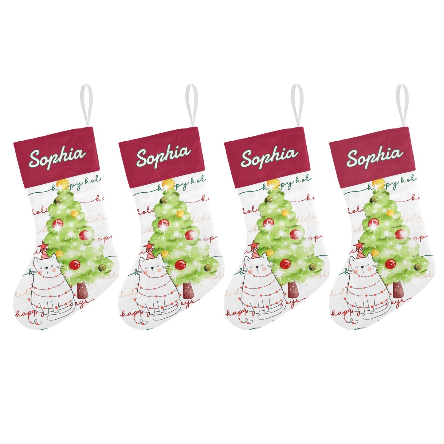 Christmas Cat Christmas Stocking Custom Name Santa Socks Gift