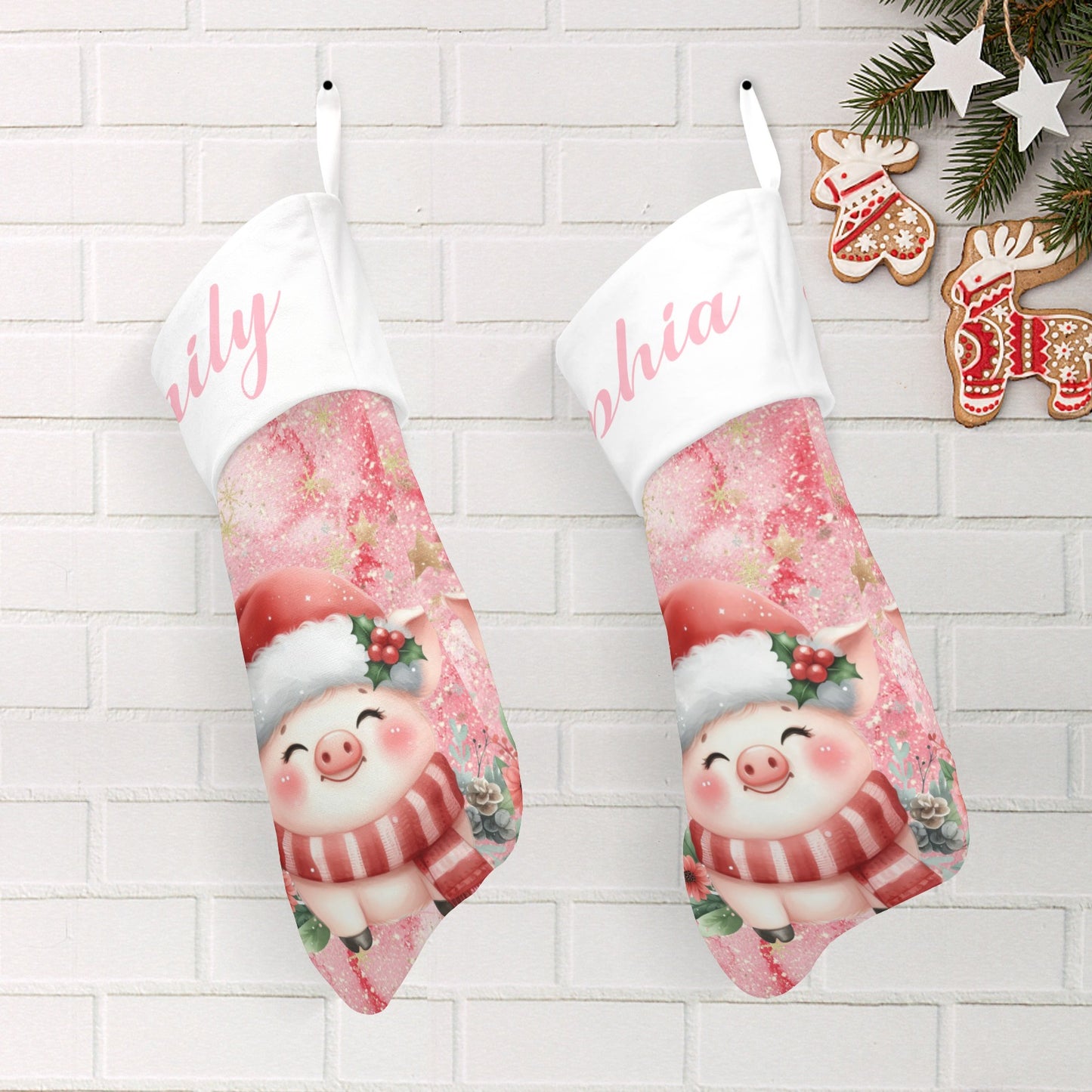 Cute Pig Christmas Stocking Custom Name Christmas Socks Gift