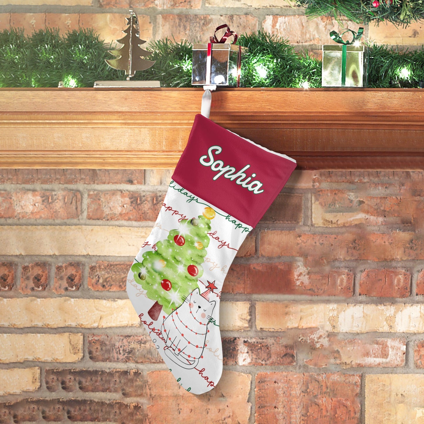 Christmas Cat Christmas Stocking Custom Name Santa Socks Gift