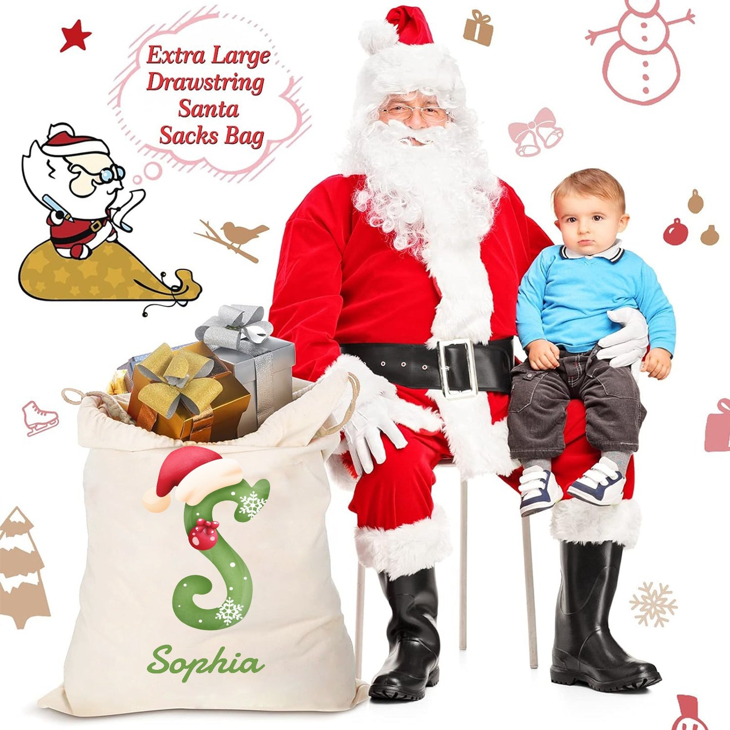 alphabet green Christmas Gift Bag Personalized Christmas Wrapping Gift Bags