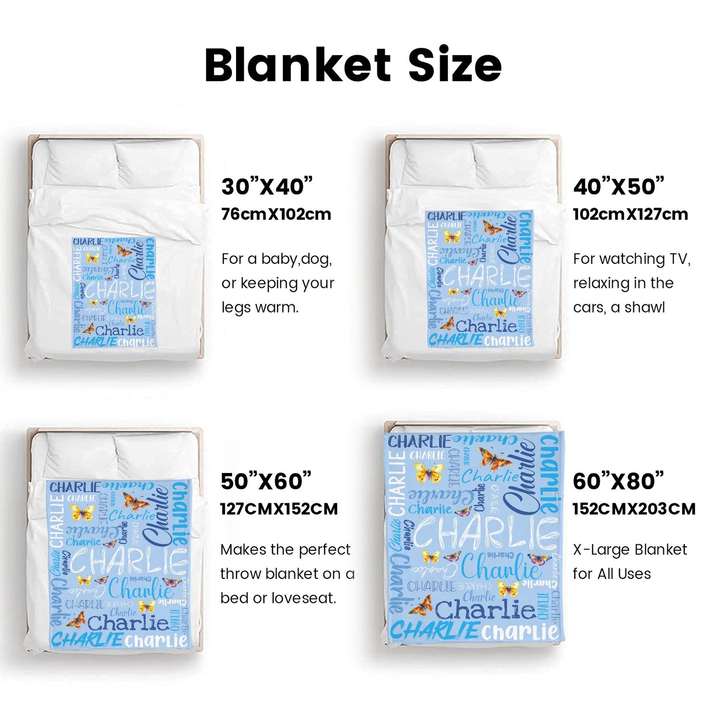 Blue Flannel Blanket Custom Name Blanket Gift for Men Women