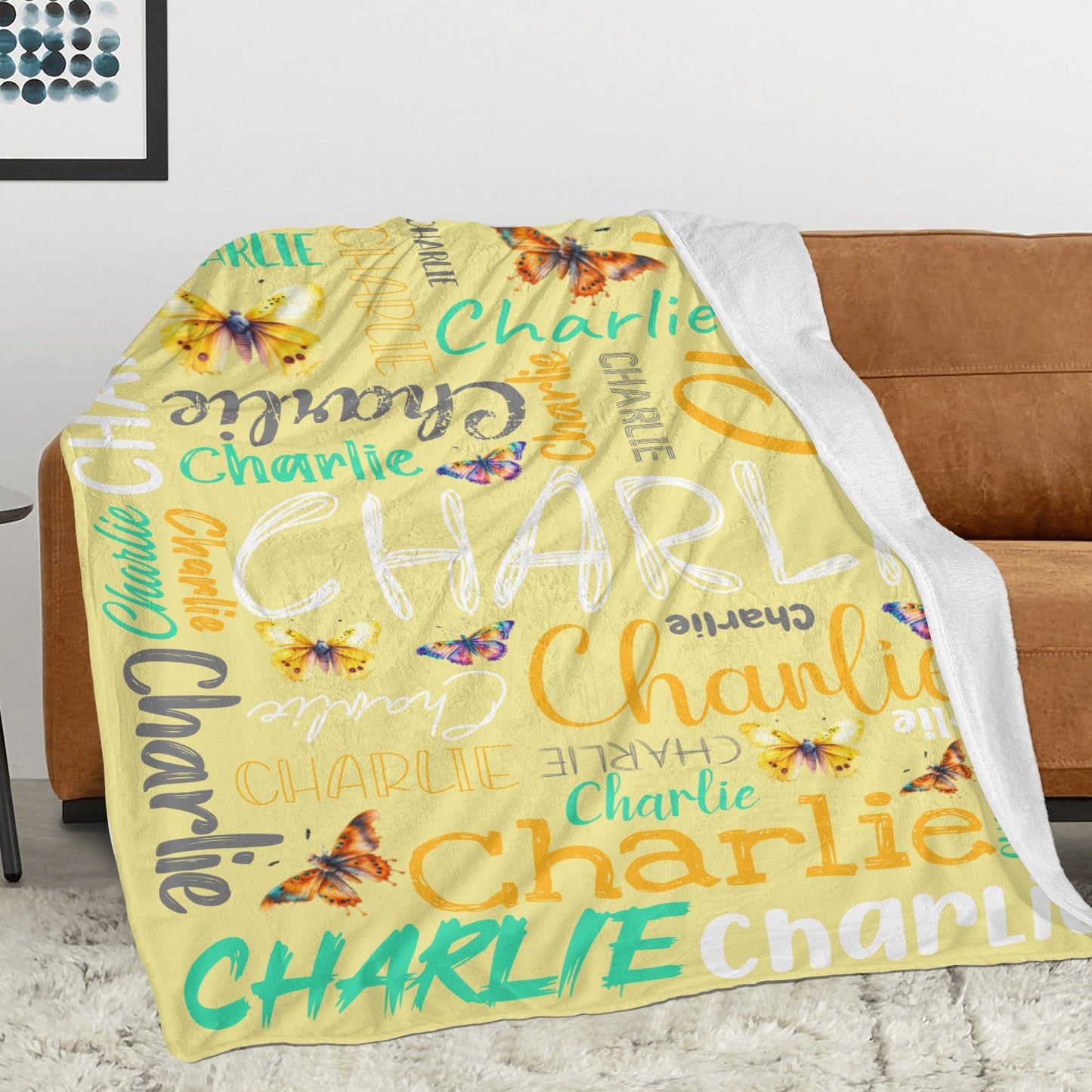 Yellow Flannel Blanket Custom Name Blanket Gift for Men Women