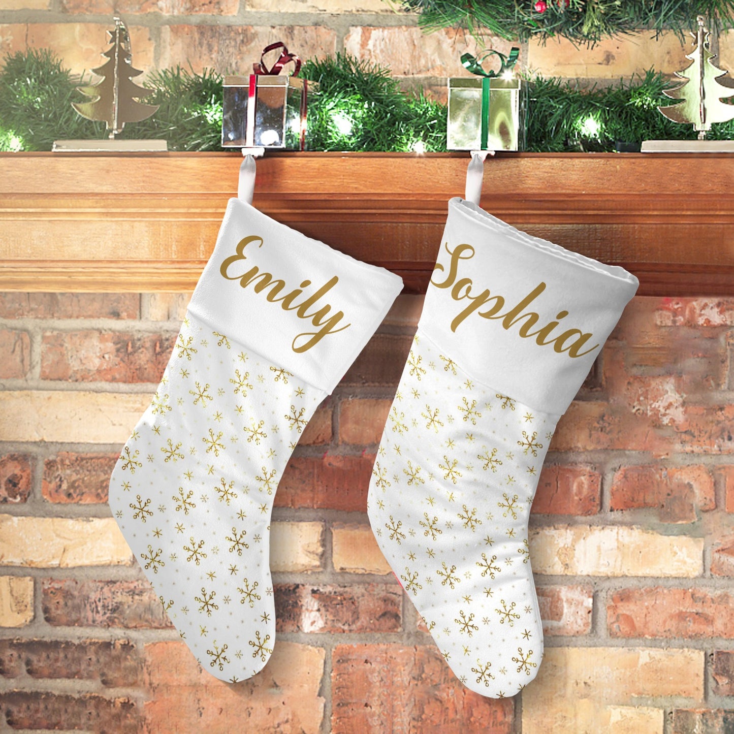 Gold Snowflakes Christmas Stocking Custom Name Christmas Socks Gift